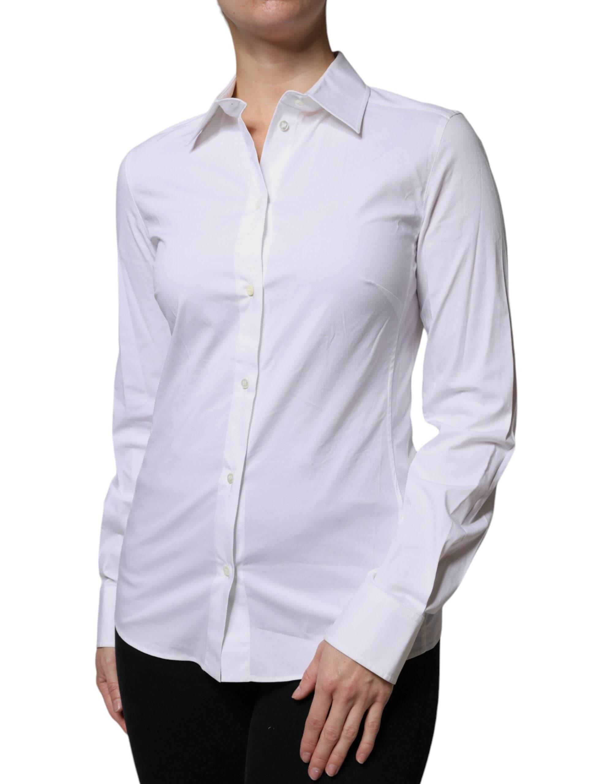 Dolce & Gabbana White Cotton Collared Long Sleeves Shirt Top - Hilstor