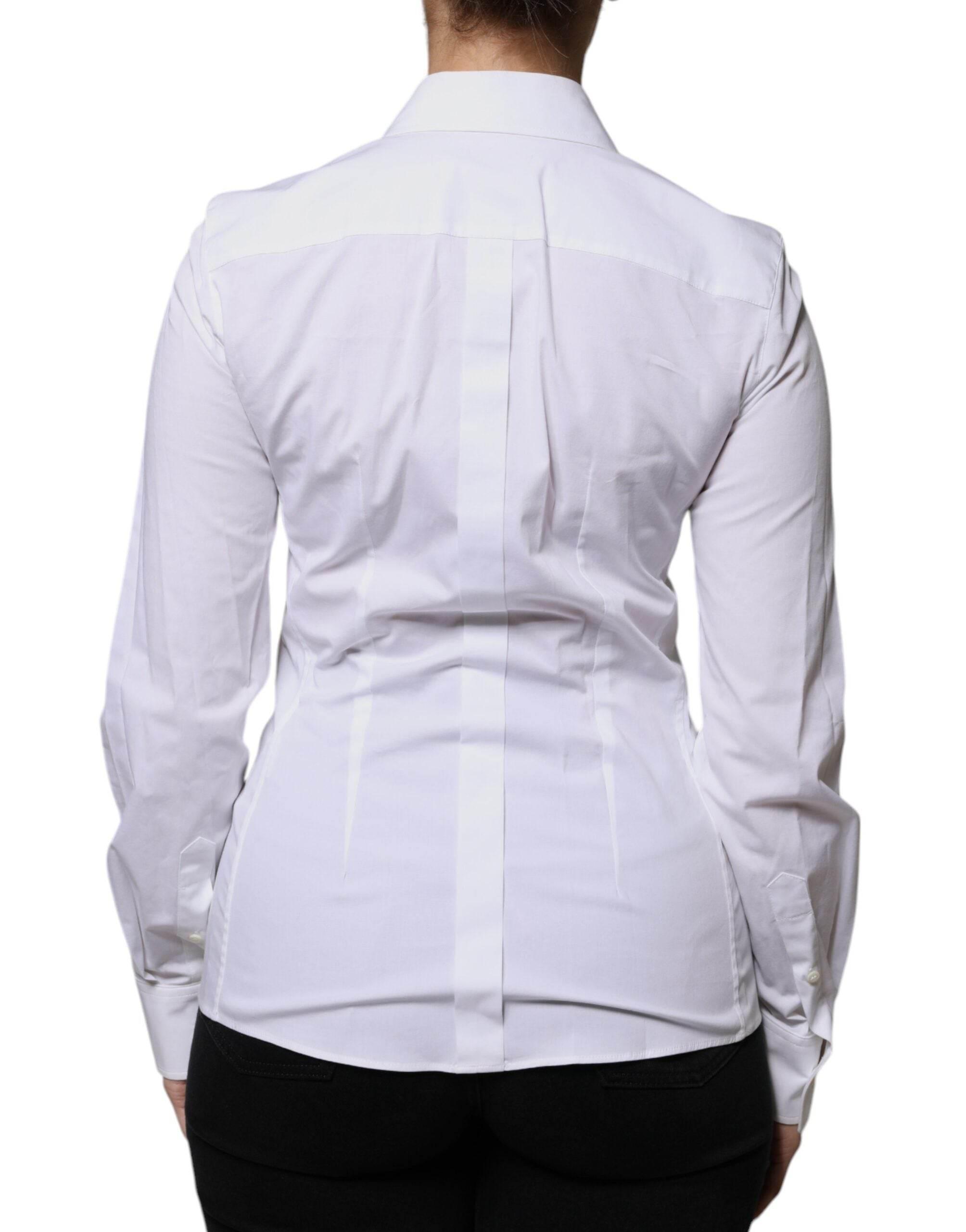 Dolce & Gabbana White Cotton Collared Long Sleeves Shirt Top - Hilstor