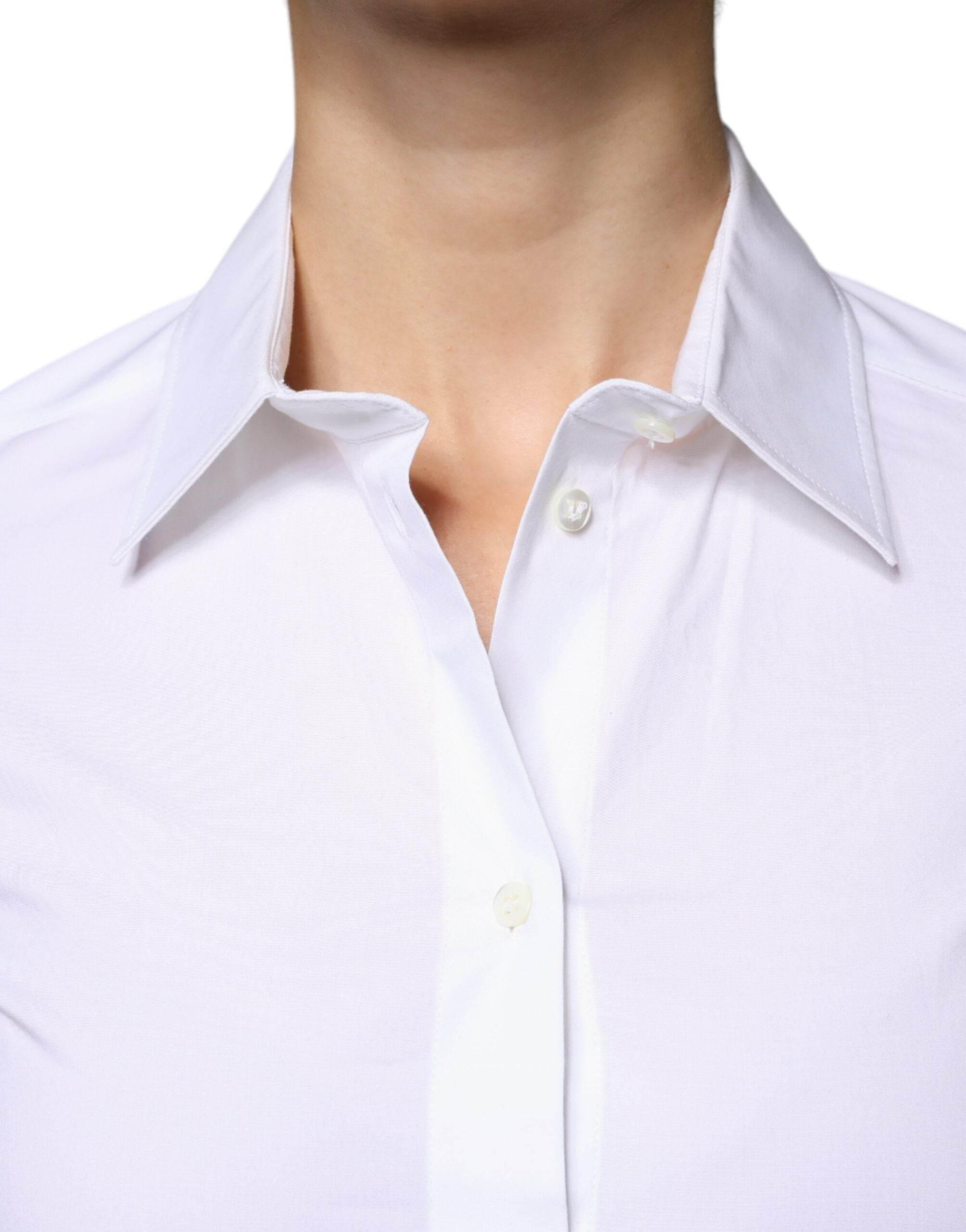 Dolce & Gabbana White Cotton Collared Long Sleeves Shirt Top - Hilstor