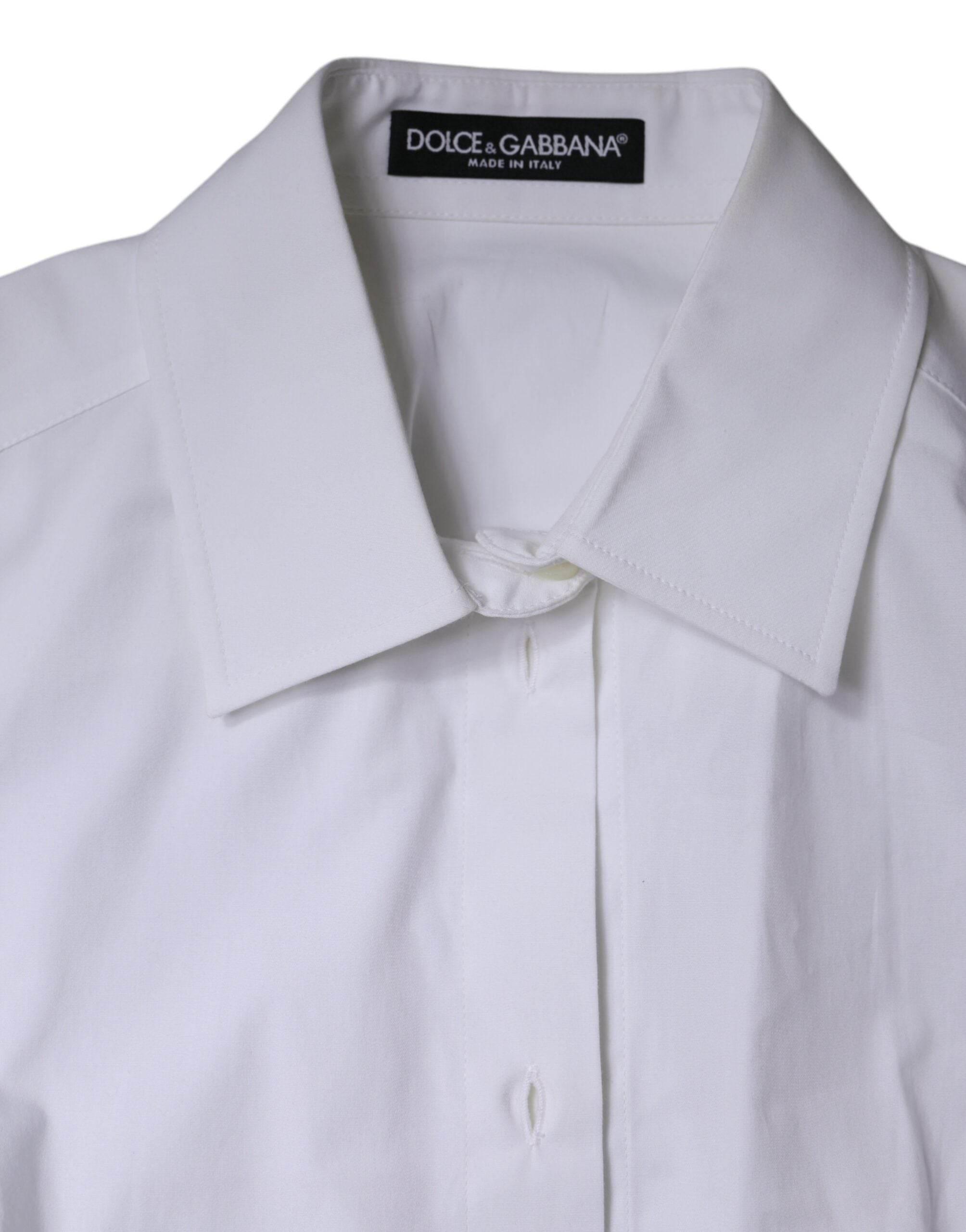 Dolce & Gabbana White Cotton Collared Long Sleeves Shirt Top - Hilstor