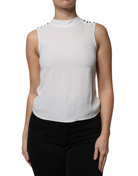 Patrizia Pepe White Mock Neckline Sleeveless Tank Blouse Top - Hilstor