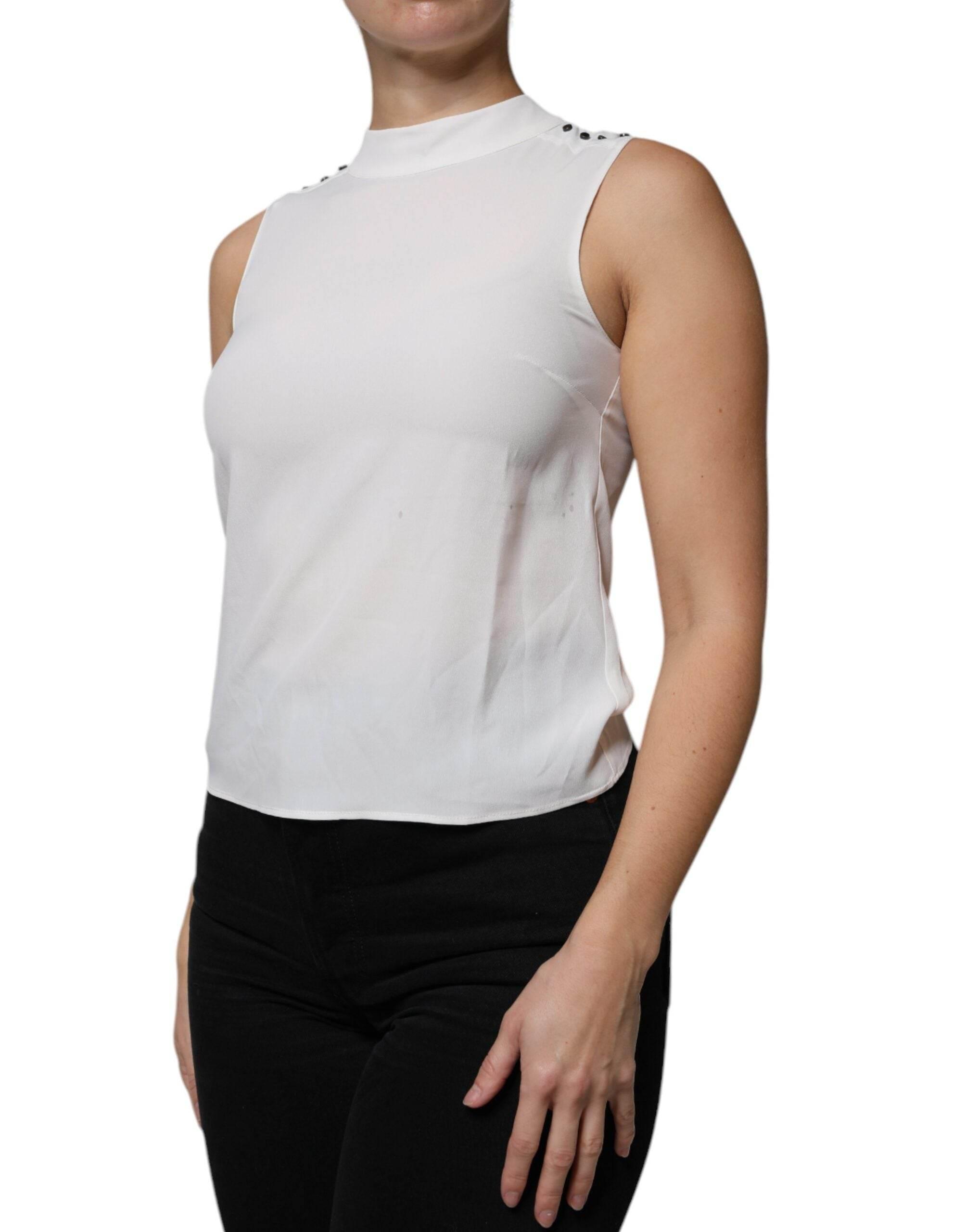 Patrizia Pepe White Mock Neckline Sleeveless Tank Blouse Top - Hilstor