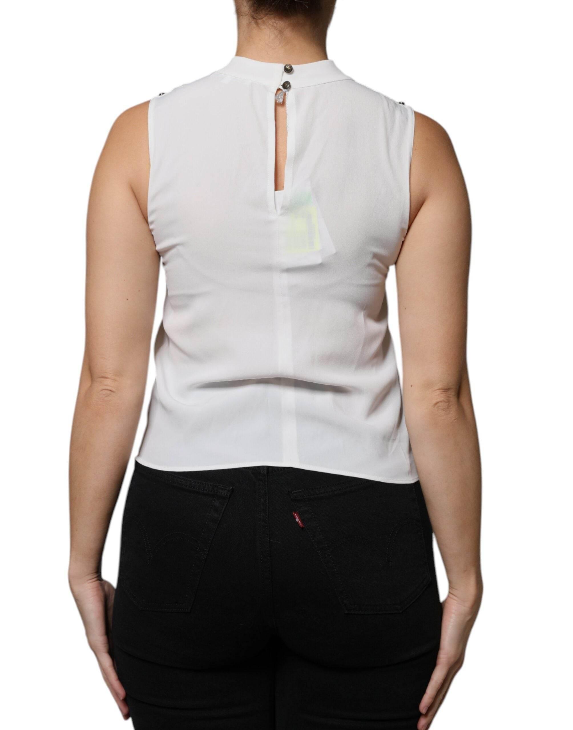 Patrizia Pepe White Mock Neckline Sleeveless Tank Blouse Top - Hilstor