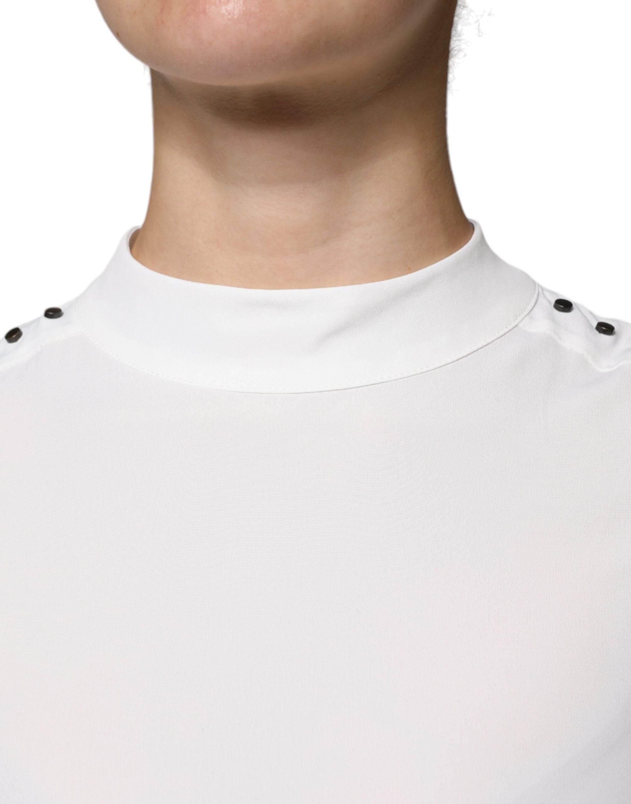 Patrizia Pepe White Mock Neckline Sleeveless Tank Blouse Top - Hilstor