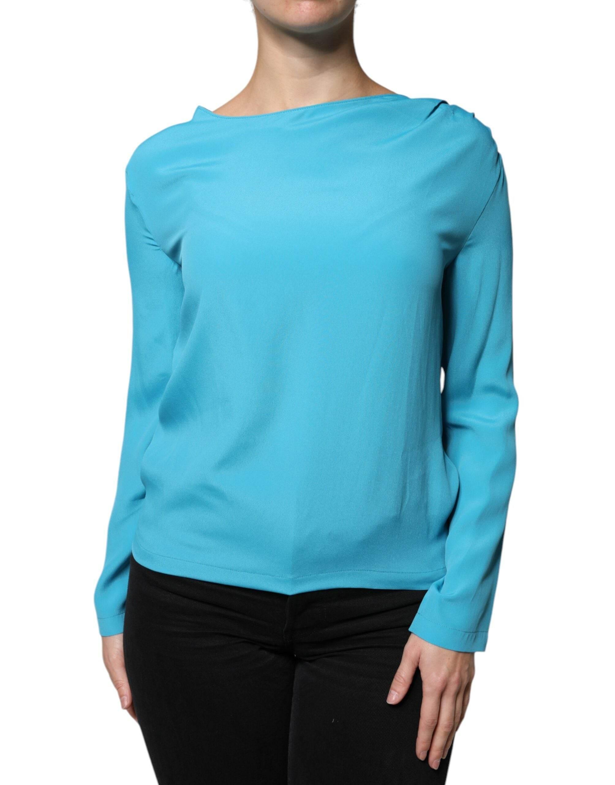 Boutique Moschino Blue Round Neckline Long Sleeves Blouse Top - Hilstor