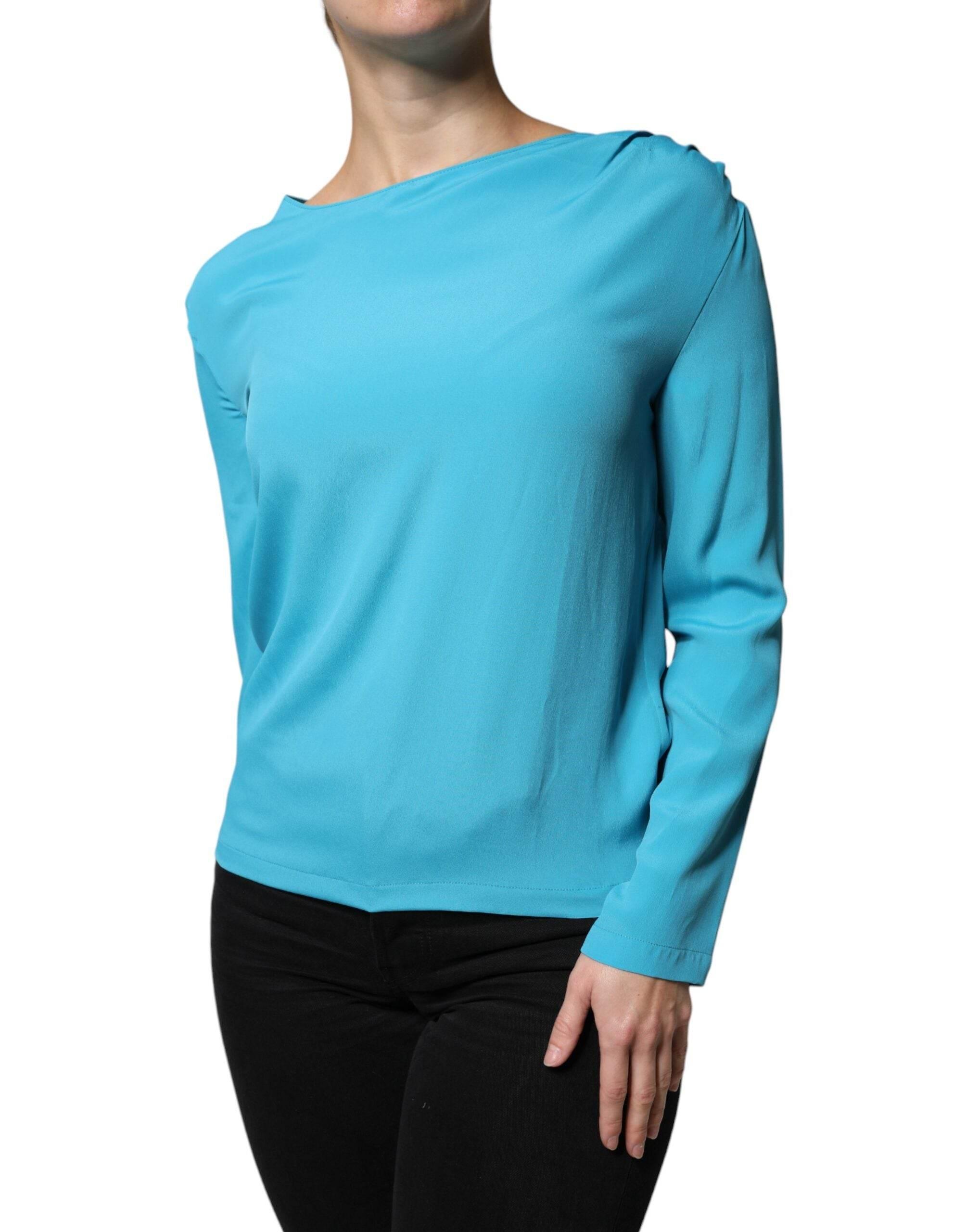 Boutique Moschino Blue Round Neckline Long Sleeves Blouse Top - Hilstor
