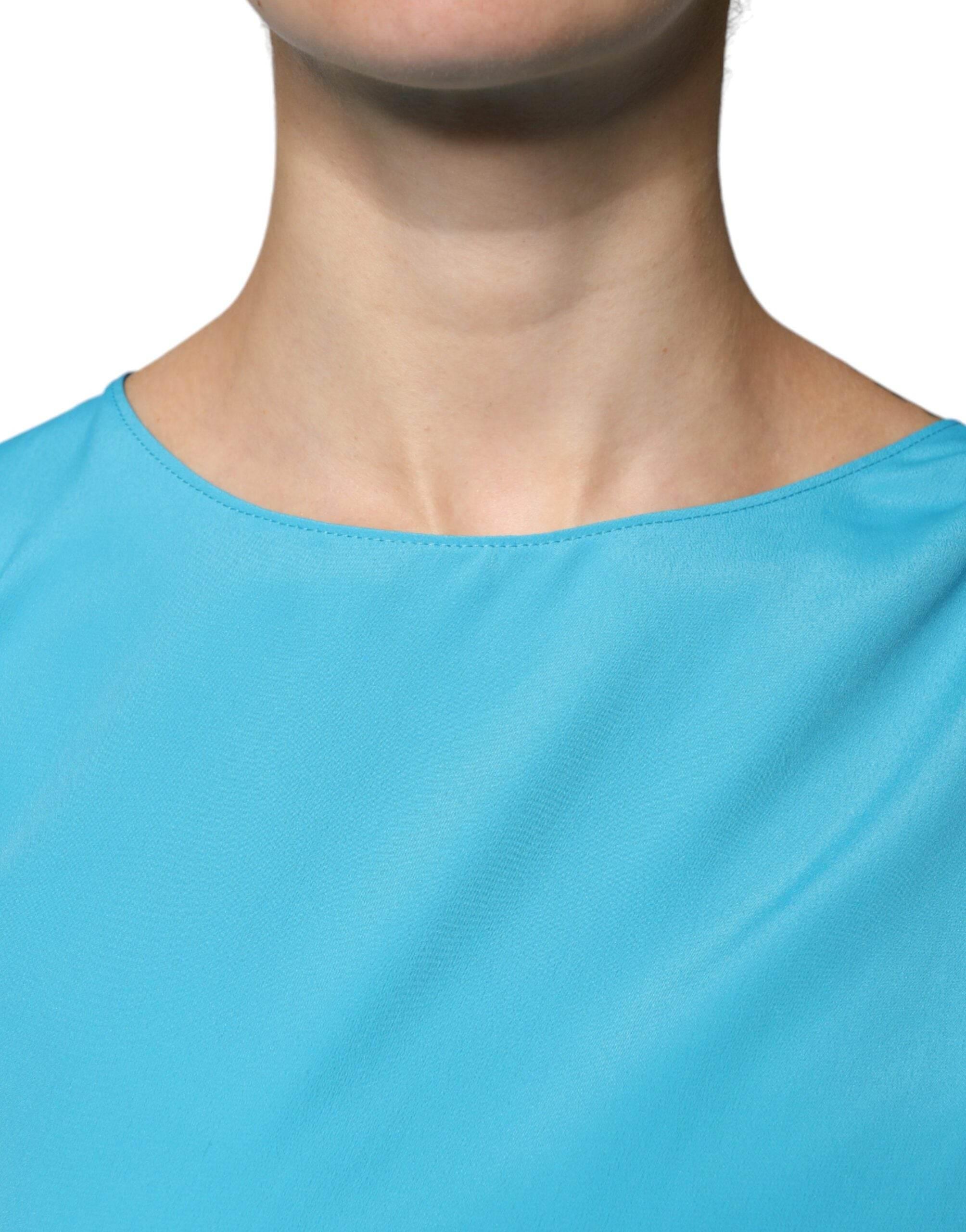Boutique Moschino Blue Round Neckline Long Sleeves Blouse Top - Hilstor