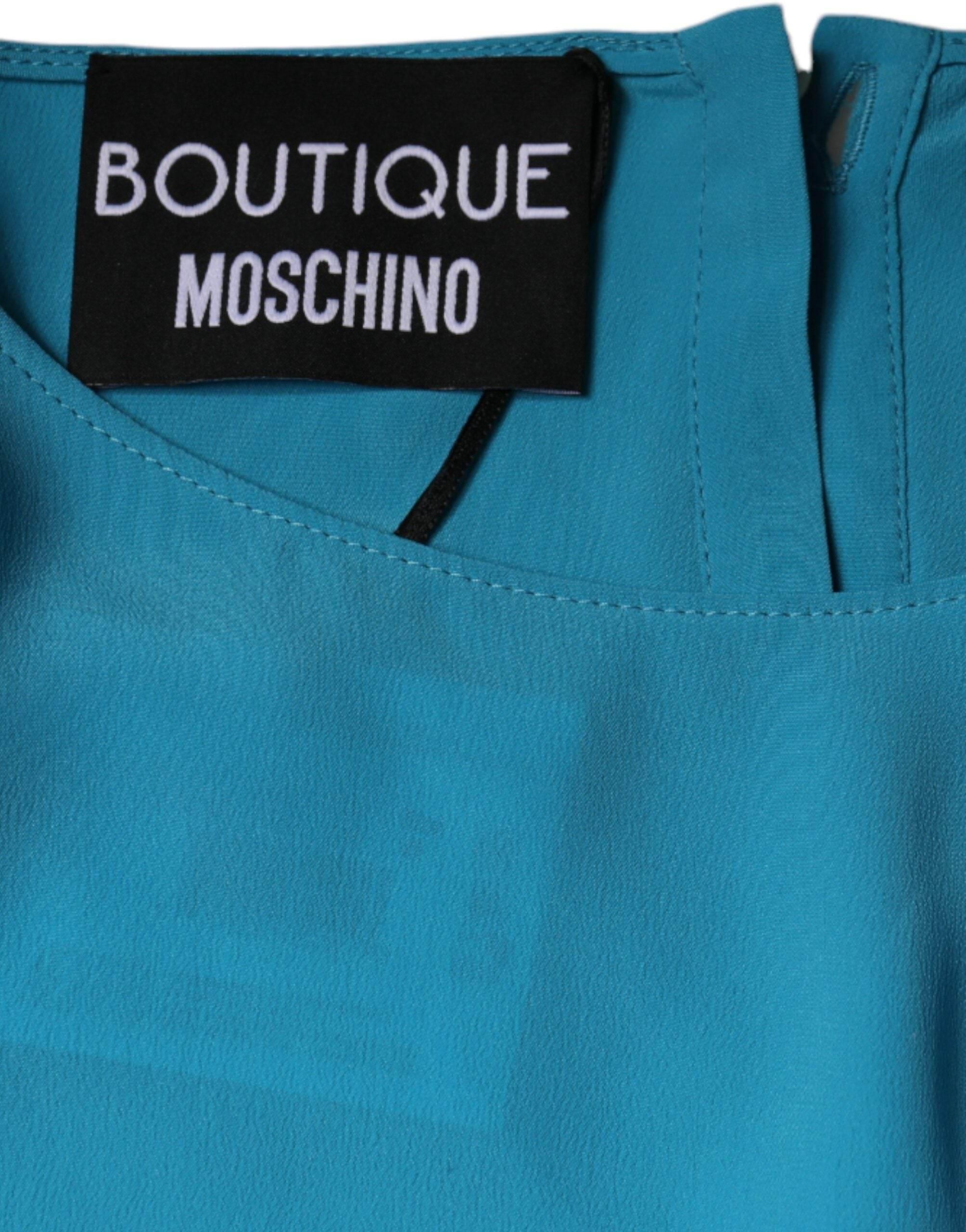 Boutique Moschino Blue Round Neckline Long Sleeves Blouse Top - Hilstor