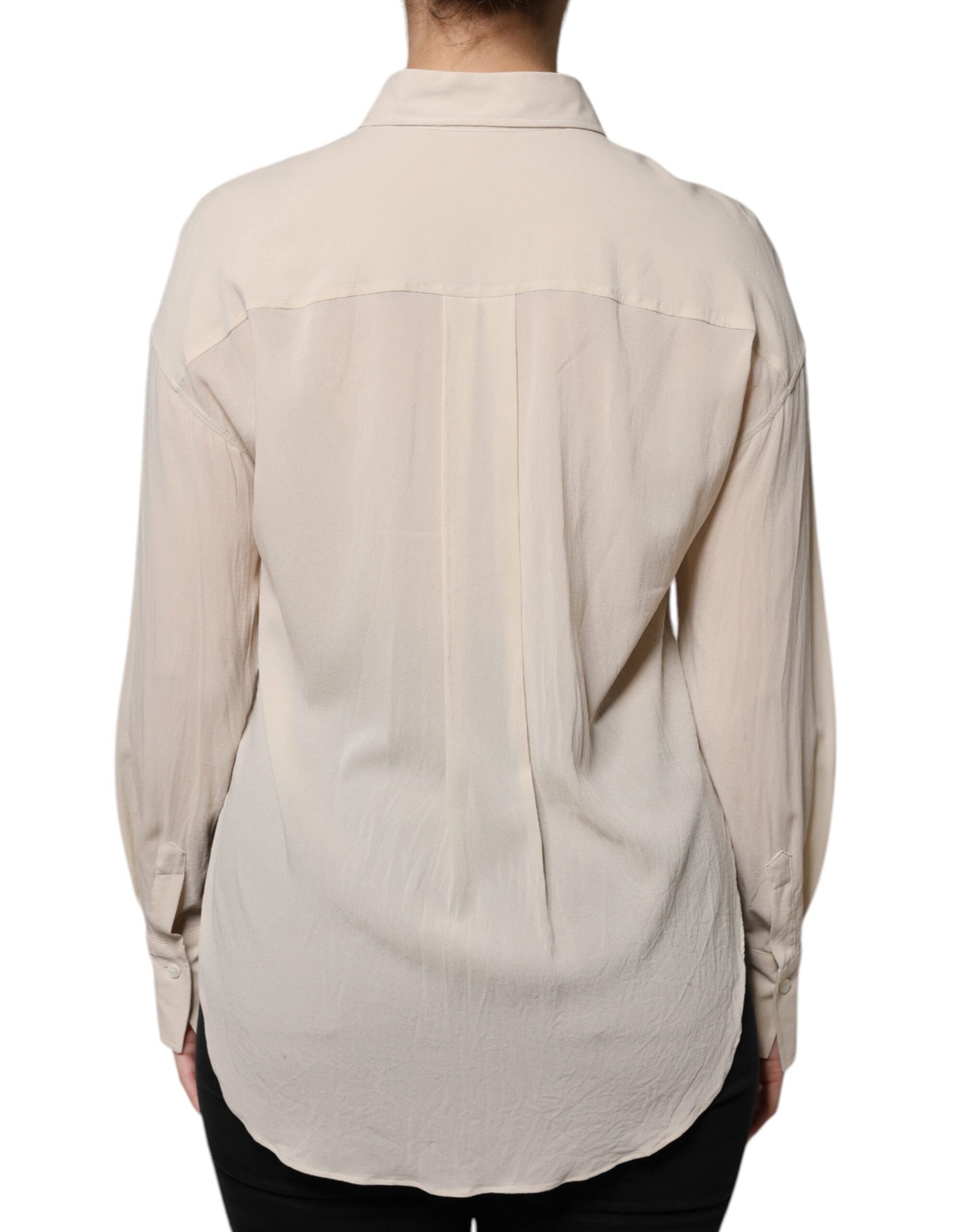 Brunello Cucinelli Beige Silke Blend Collared Button Down Top