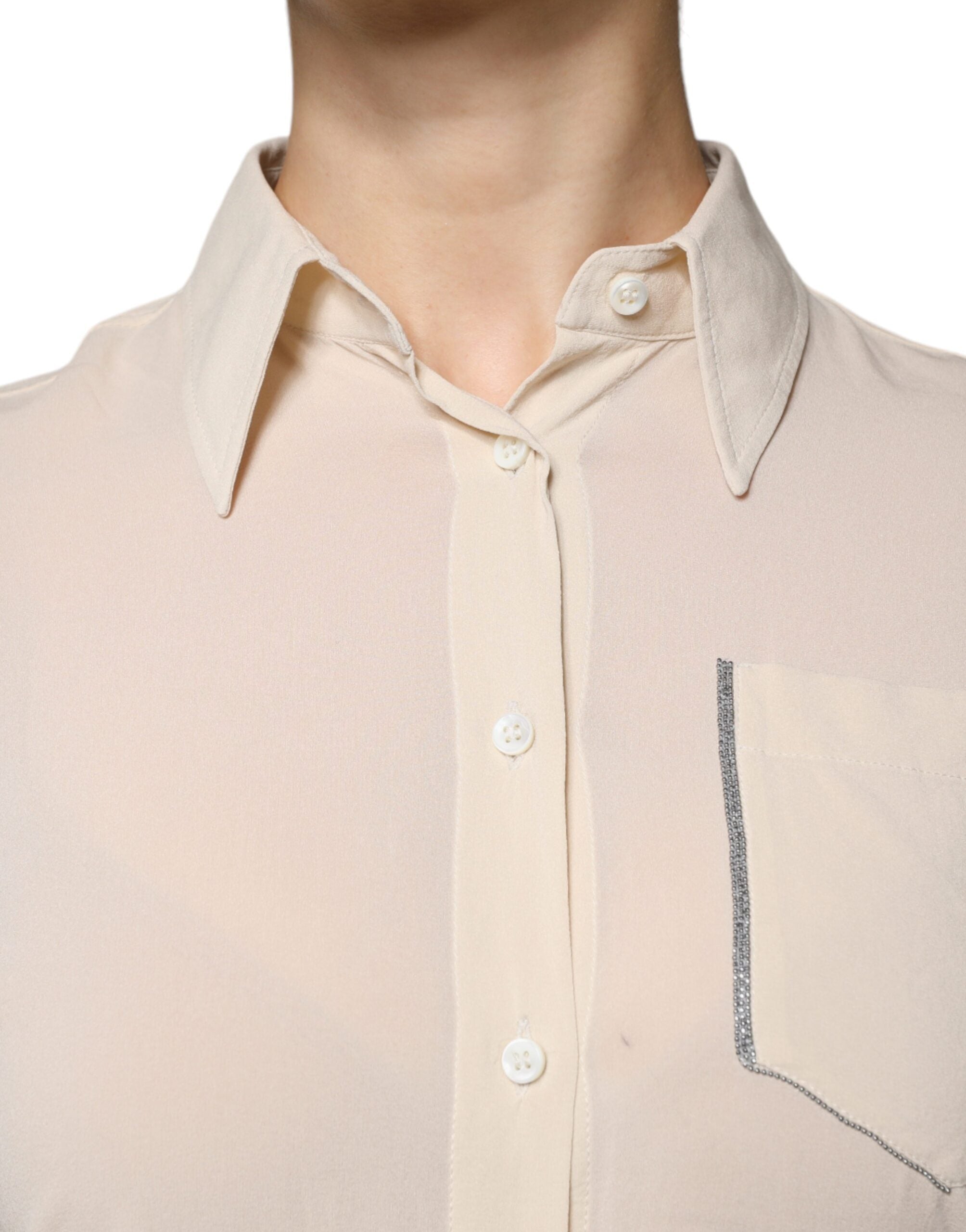 Brunello Cucinelli Beige Silke Blend Collared Button Down Top