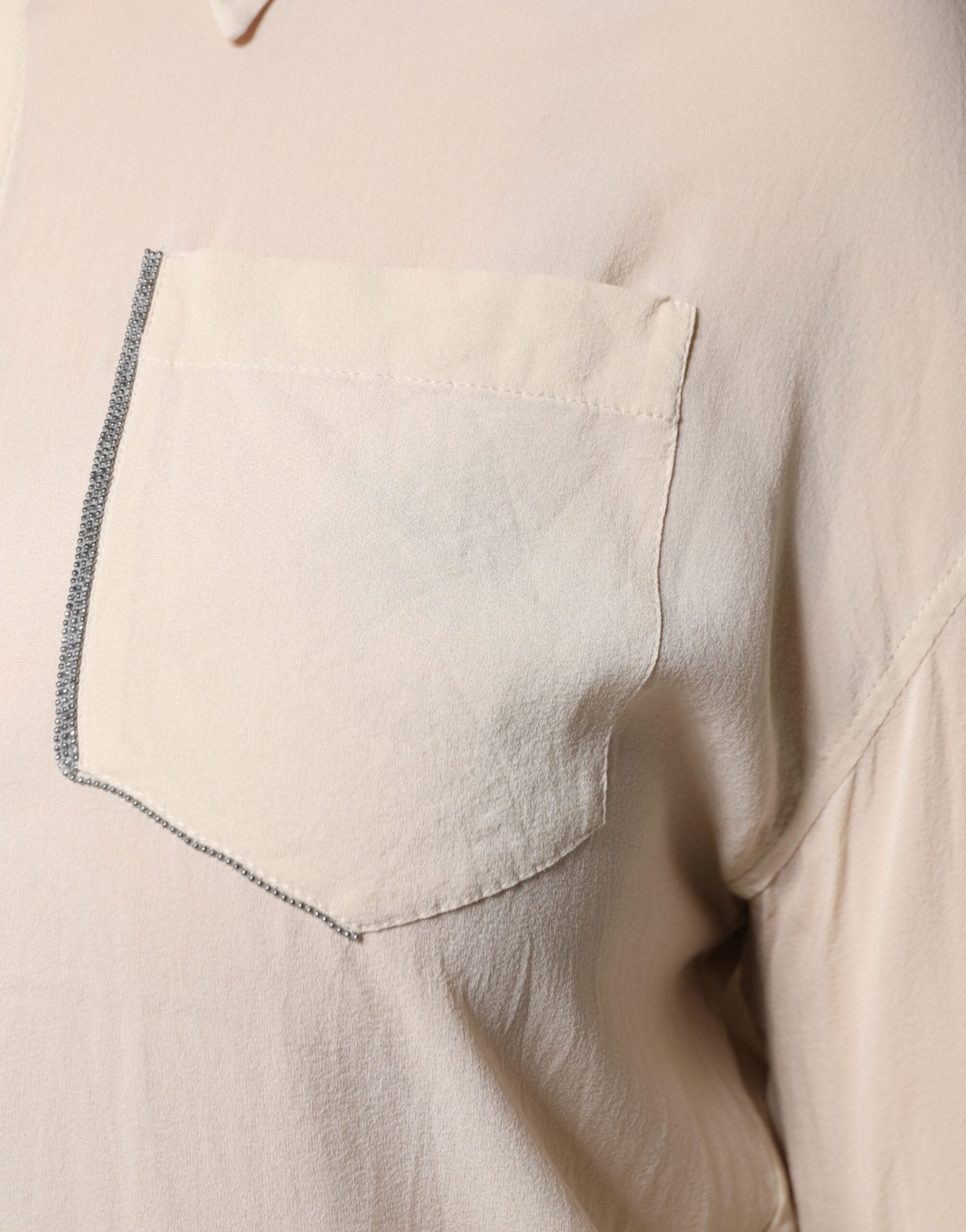 Brunello Cucinelli Beige Silke Blend Collared Button Down Top