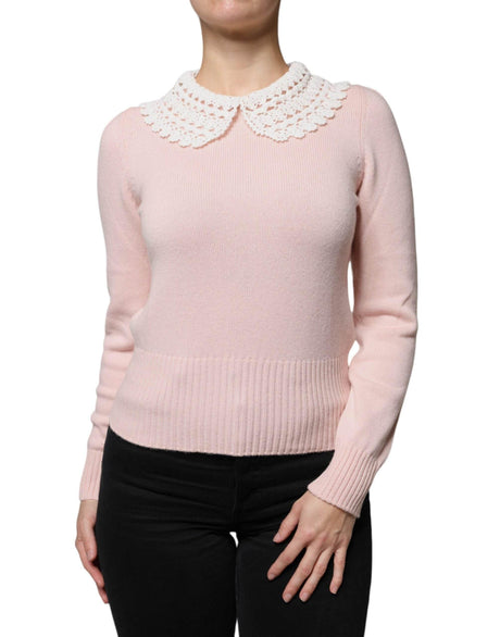 Dolce & Gabbana Pink Cashmere Collar Knitted Long Sleeves Top - Hilstor