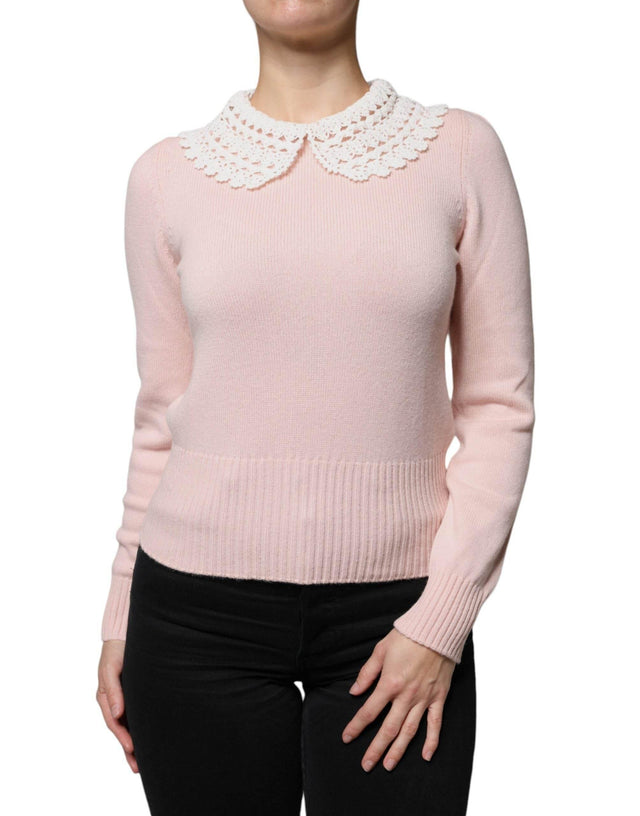 Dolce & Gabbana Pink Cashmere Collar Knitted Long Sleeves Top - Hilstor