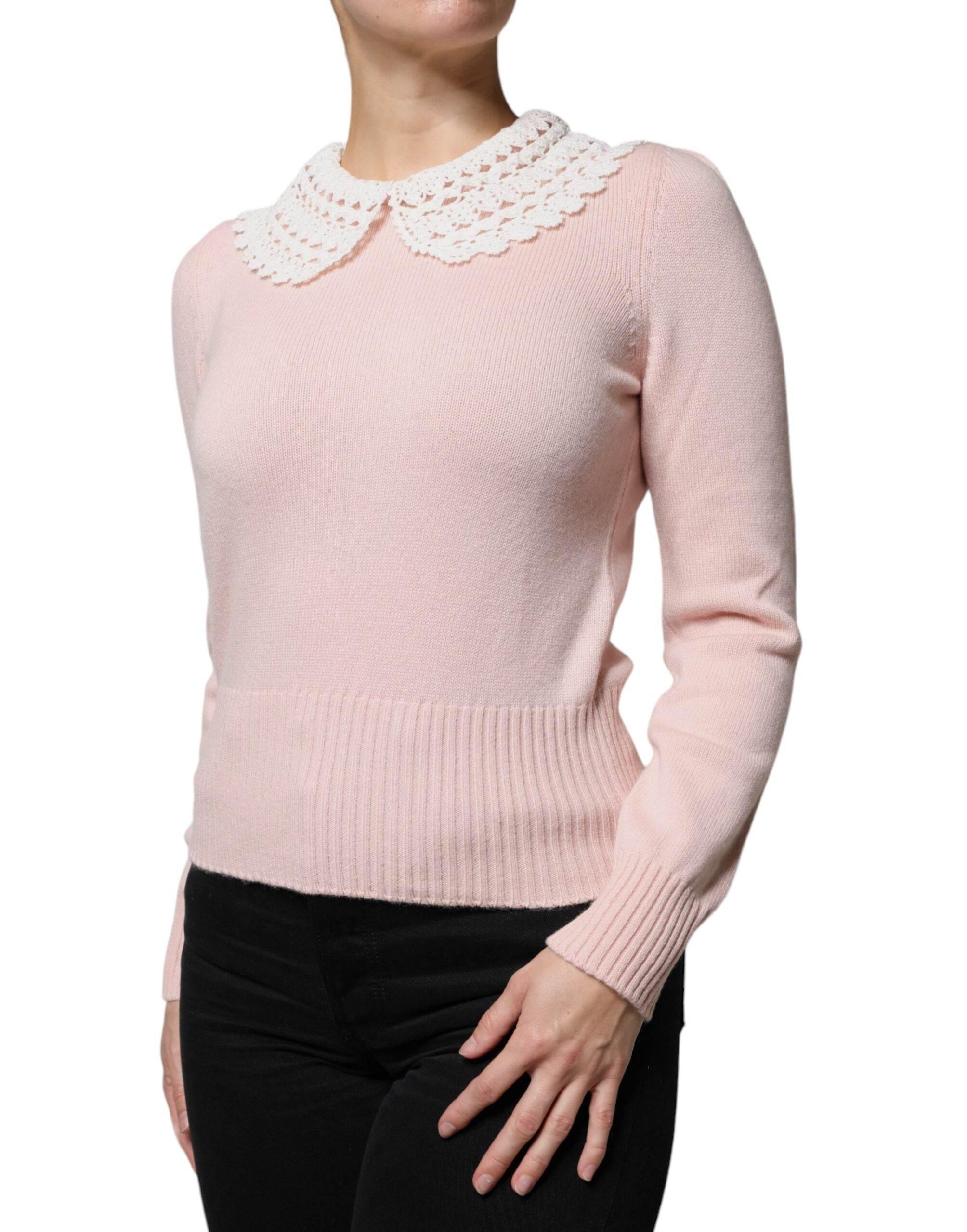 Dolce & Gabbana Pink Cashmere Collar Knitted Long Sleeves Top - Hilstor
