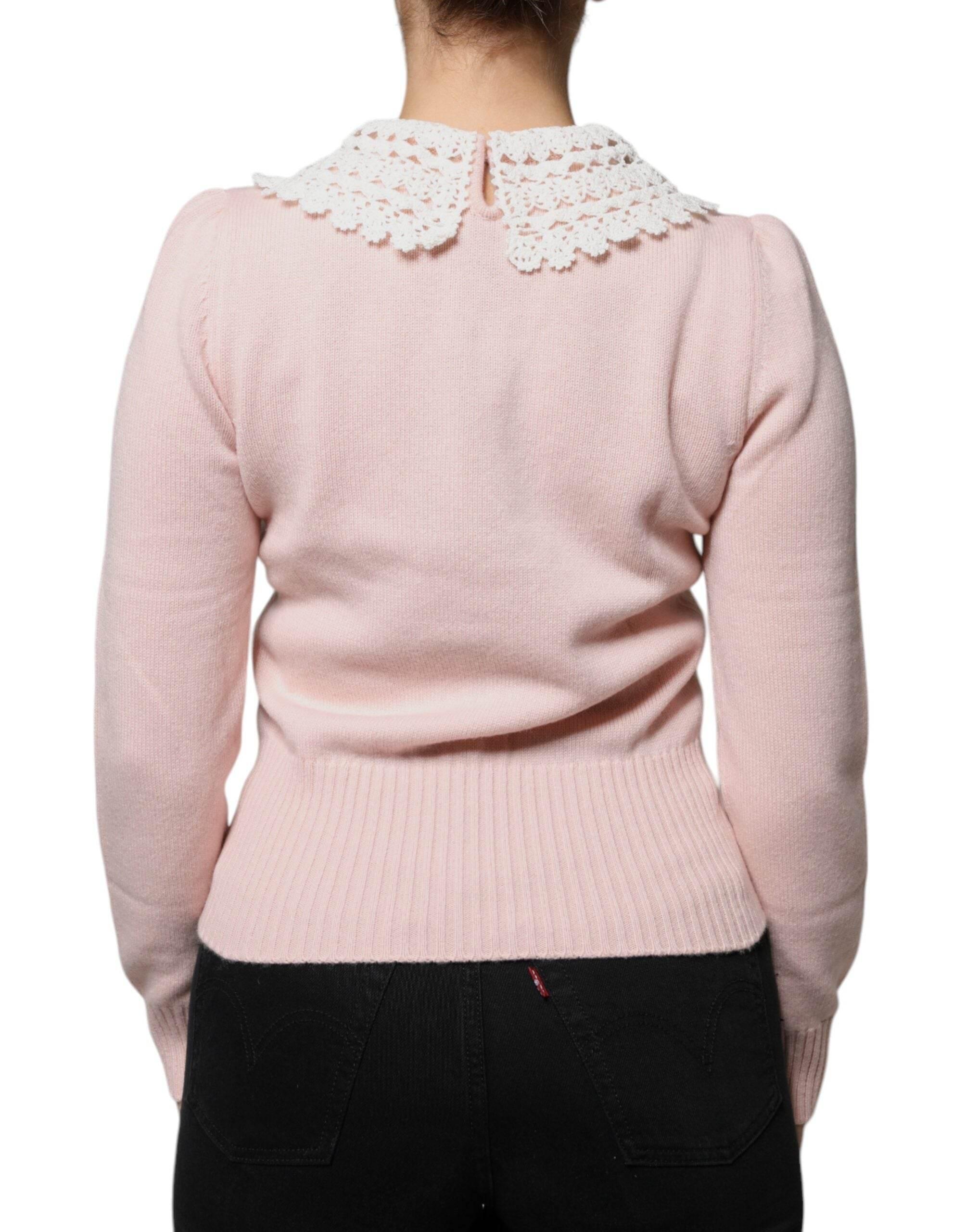 Dolce & Gabbana Pink Cashmere Collar Knitted Long Sleeves Top - Hilstor