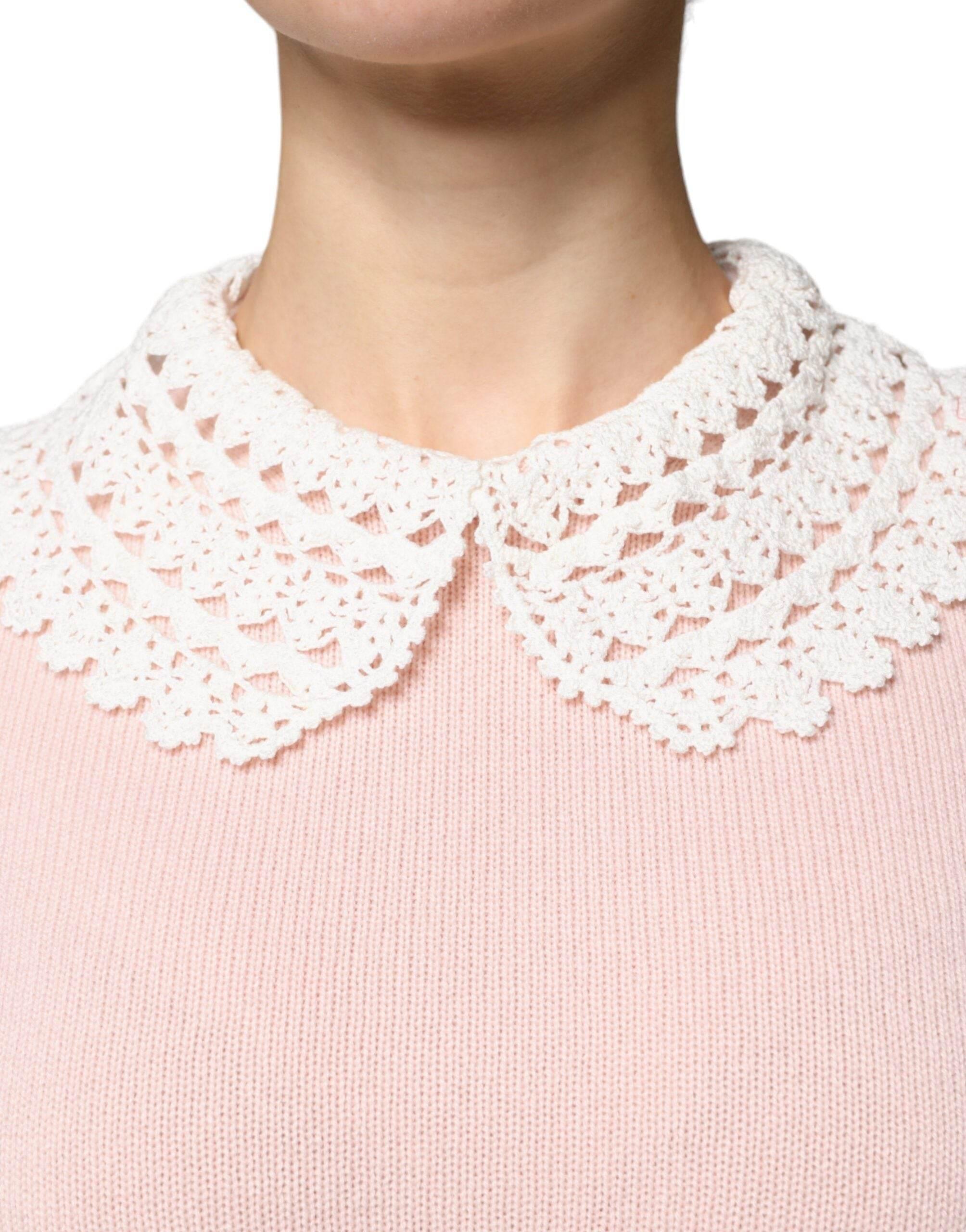 Dolce & Gabbana Pink Cashmere Collar Knitted Long Sleeves Top - Hilstor