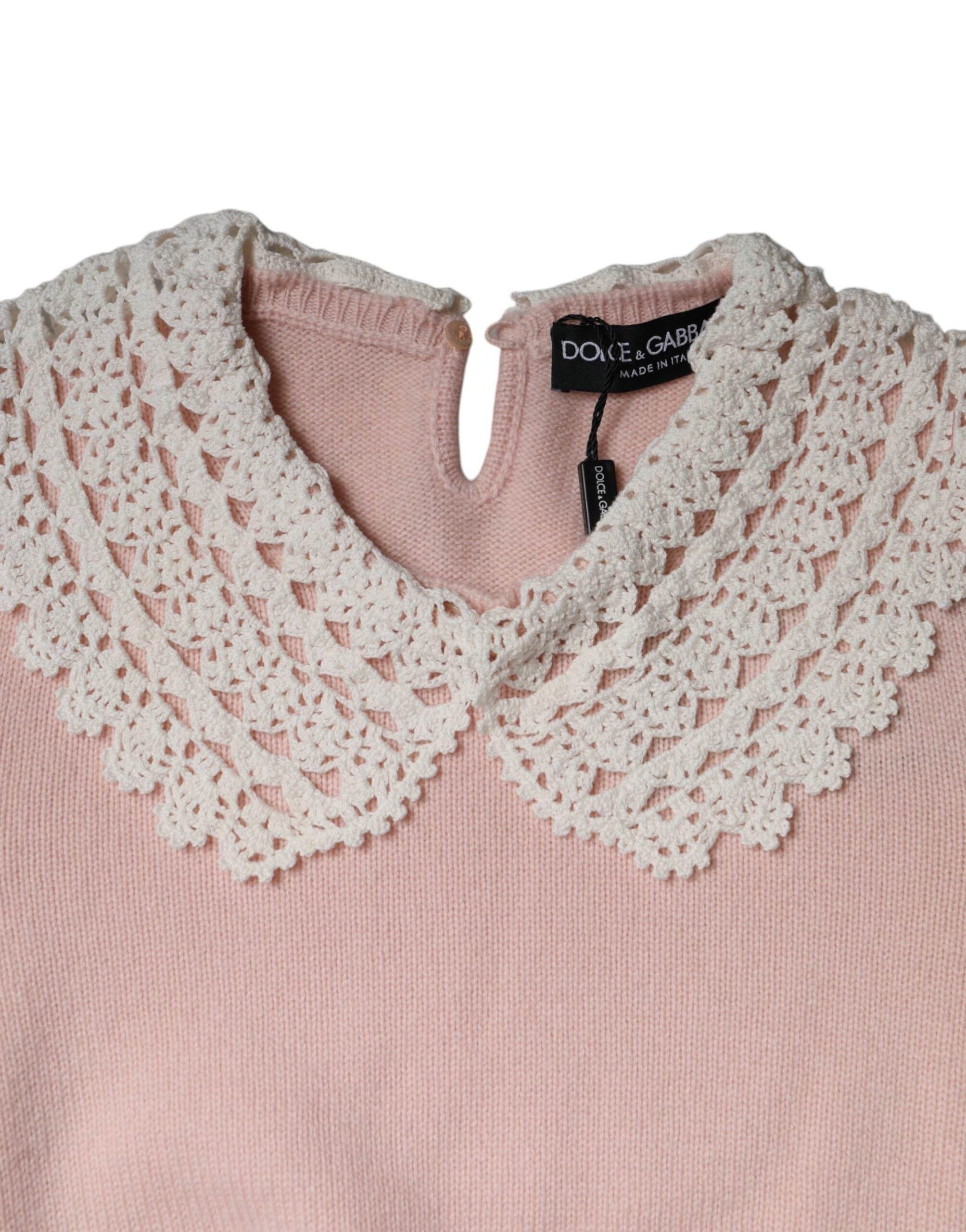Dolce & Gabbana Pink Cashmere Collar Knitted Long Sleeves Top - Hilstor