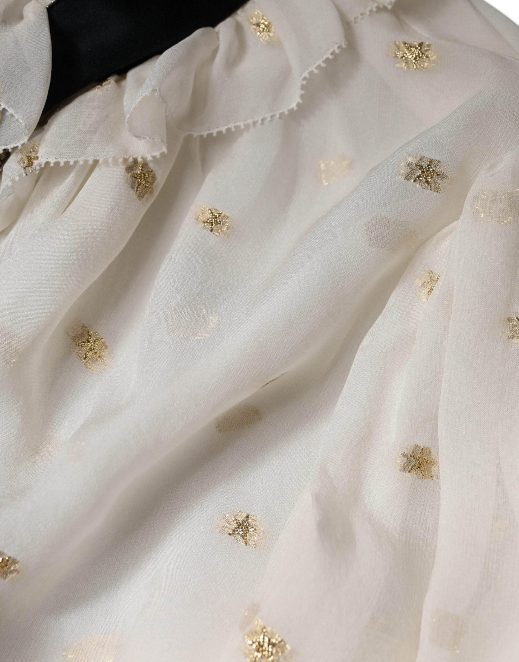 Dolce & Gabbana Off White Silk Blend Ascot Collar Blouse Top - Hilstor