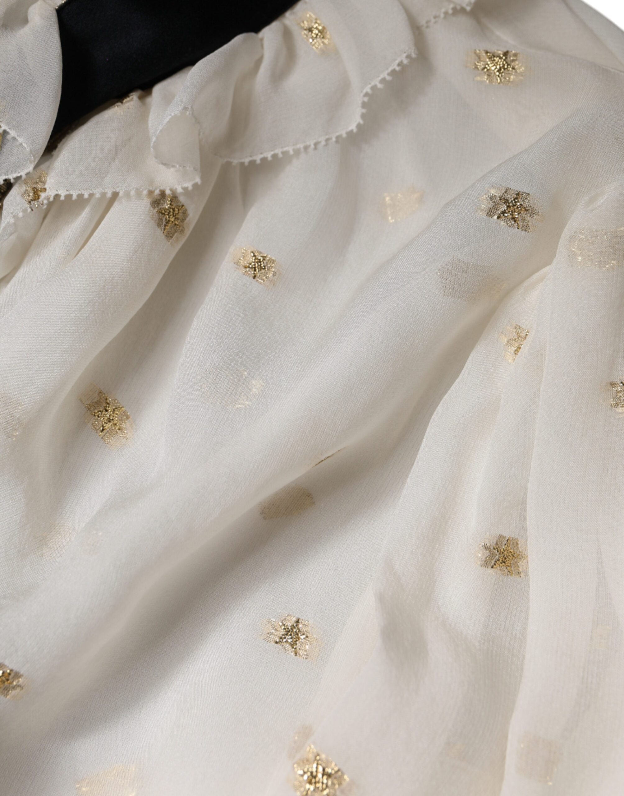 Dolce &amp; Gabbana Off White Silk Blend Ascot Collar Bluse Top