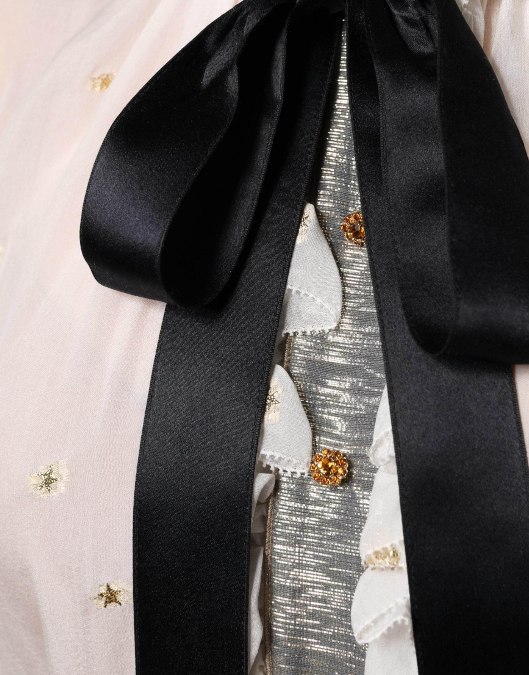 Dolce & Gabbana Off White Silk Blend Ascot Collar Blouse Top - Hilstor