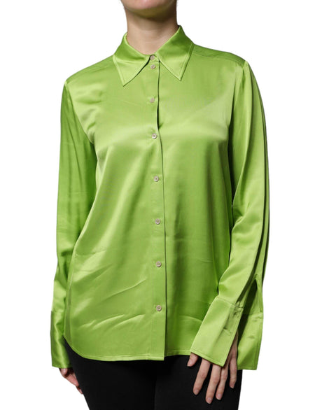 Patrizia Pepe Green Viscose Long Sleeves Collared Blouse Top - Hilstor