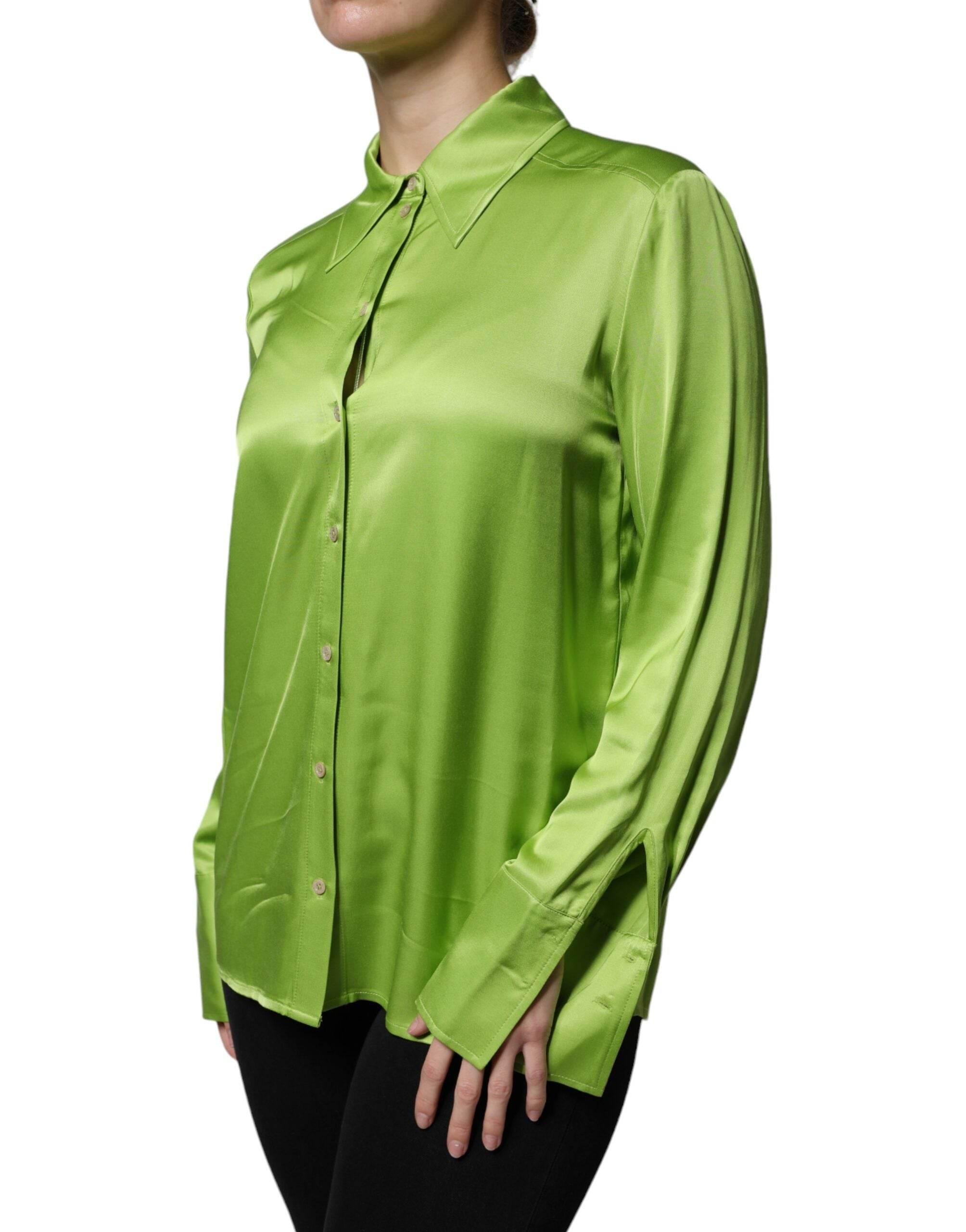 Patrizia Pepe Green Viscose Long Sleeves Collared Blouse Top - Hilstor