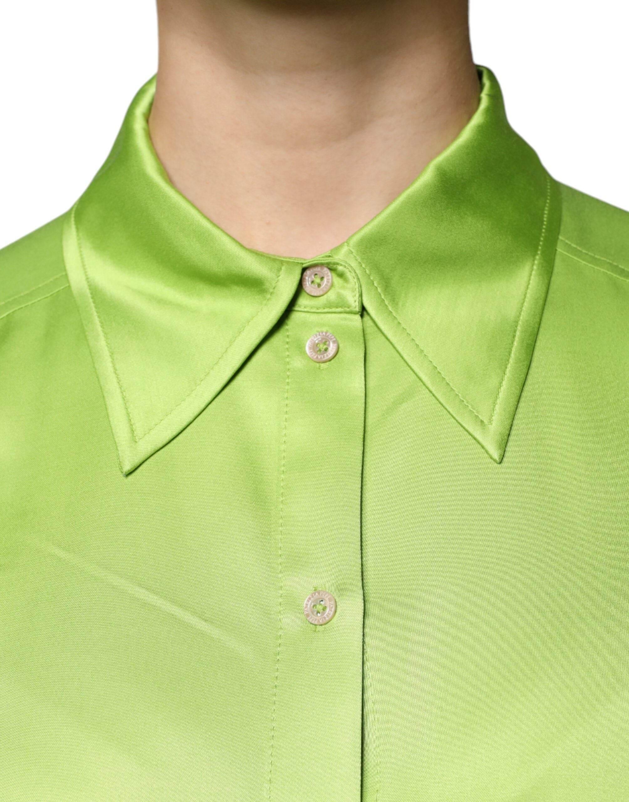 Patrizia Pepe Green Viscose Long Sleeves Collared Blouse Top - Hilstor