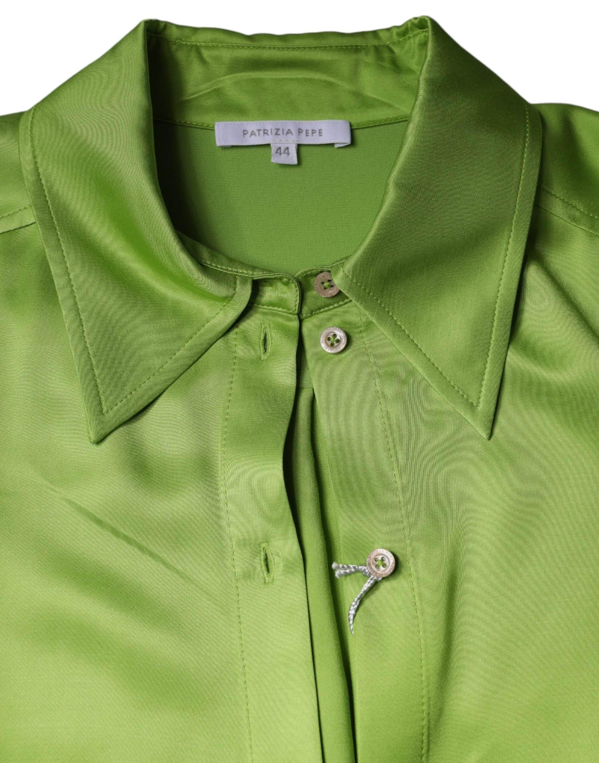 Patrizia Pepe Green Viscose Long Sleeves Collared Blouse Top - Hilstor
