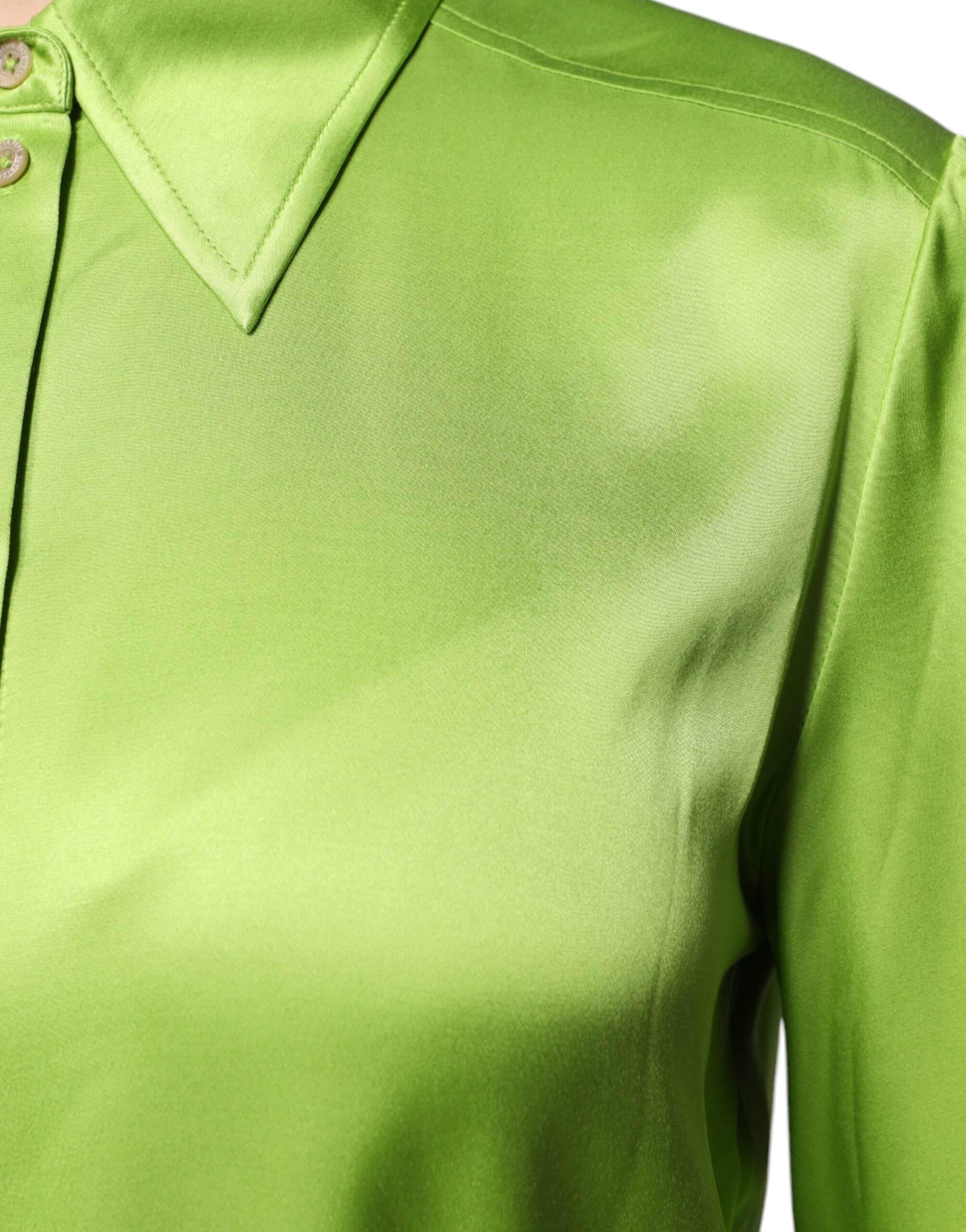 Patrizia Pepe Green Viscose Long Sleeves Collared Blouse Top - Hilstor