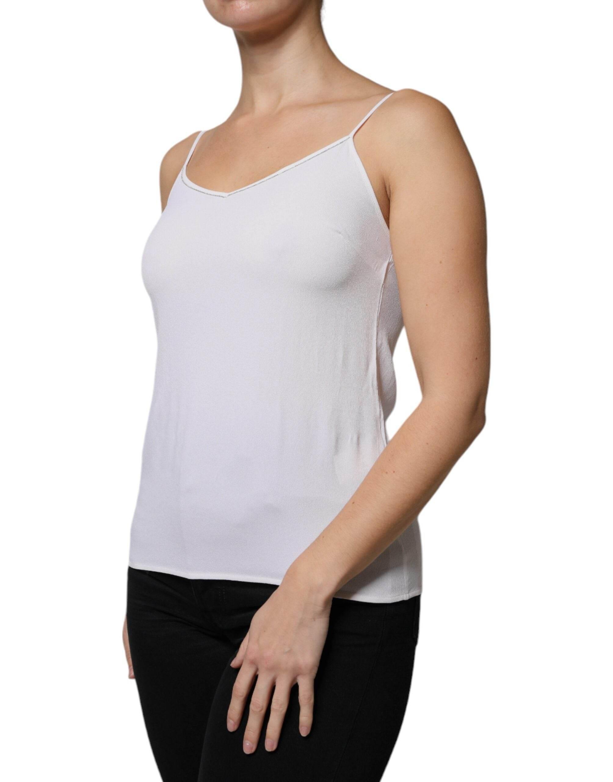 Fabiana Filippi White Spaghetti Strap Sleeveless Tank Top - Hilstor