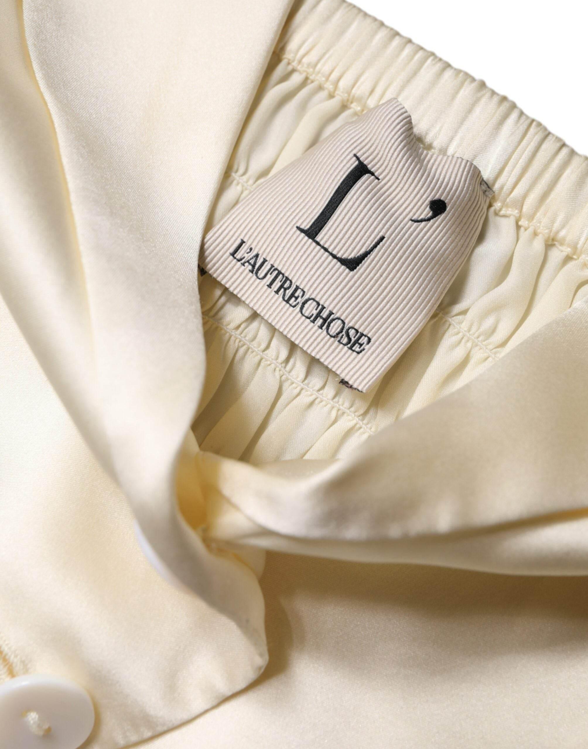 L'Autre Chose Off White Silk Sleeveless Buttoned Halter Top - Hilstor