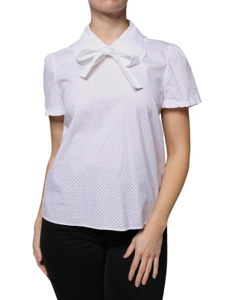 Valentino White Cotton Short Sleeves Collared Blouse Top - Hilstor