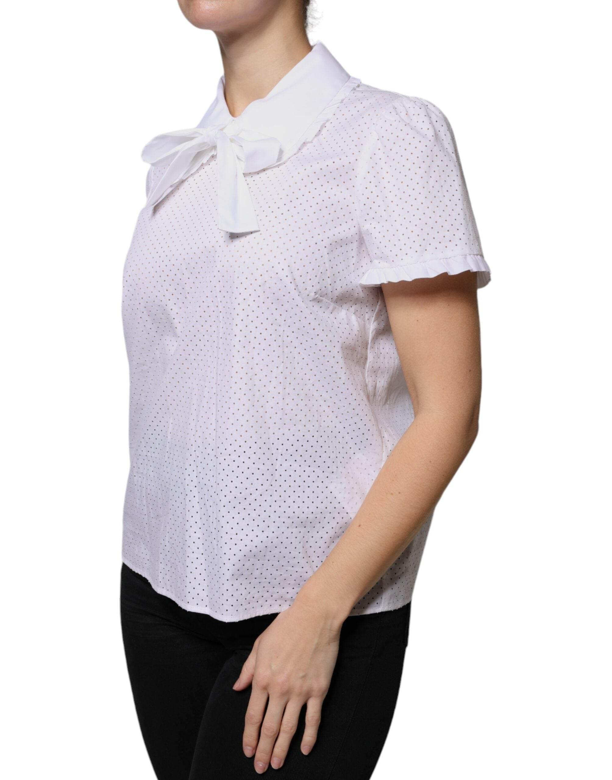 Valentino White Cotton Short Sleeves Collared Blouse Top - Hilstor