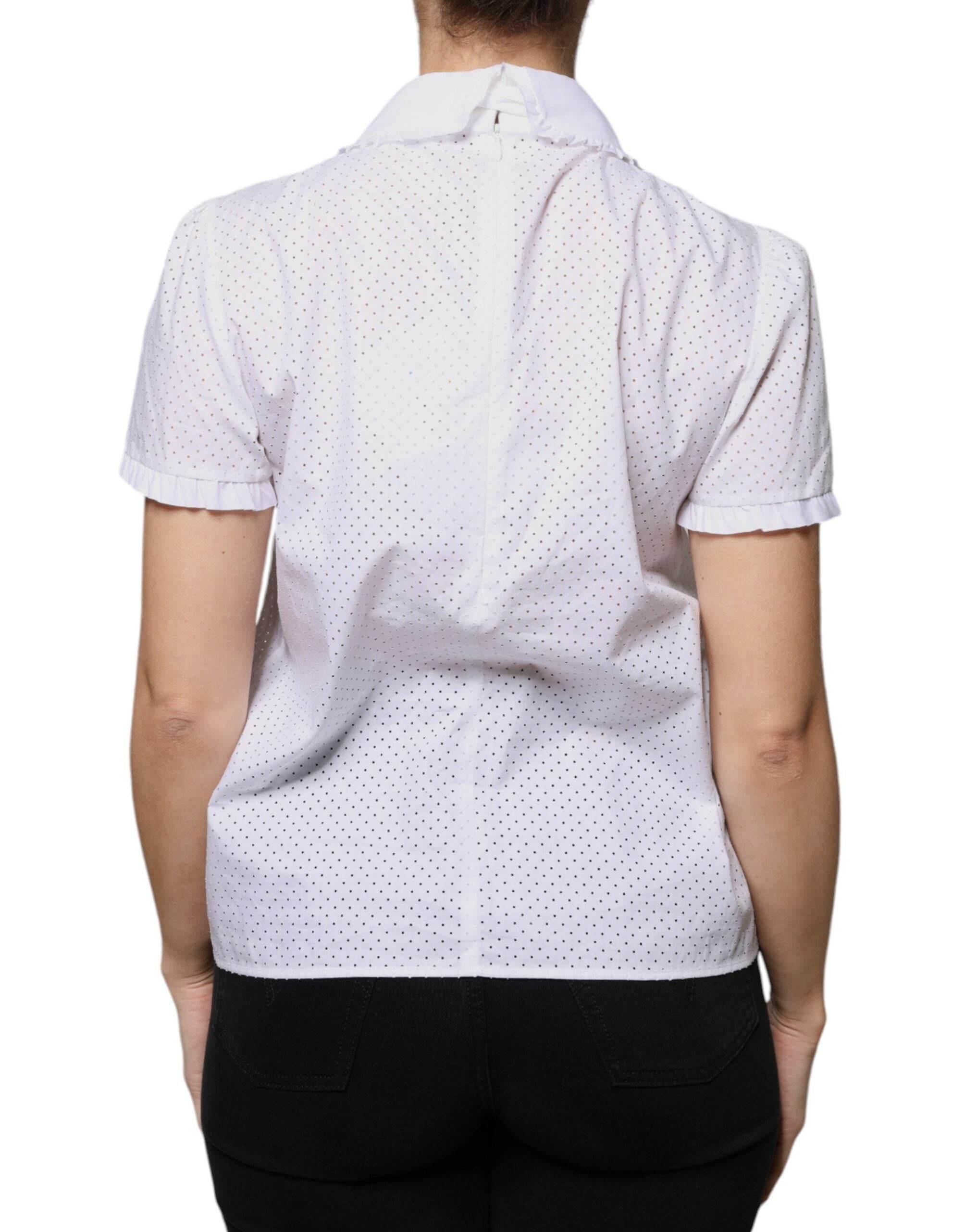 Valentino White Cotton Short Sleeves Collared Blouse Top - Hilstor