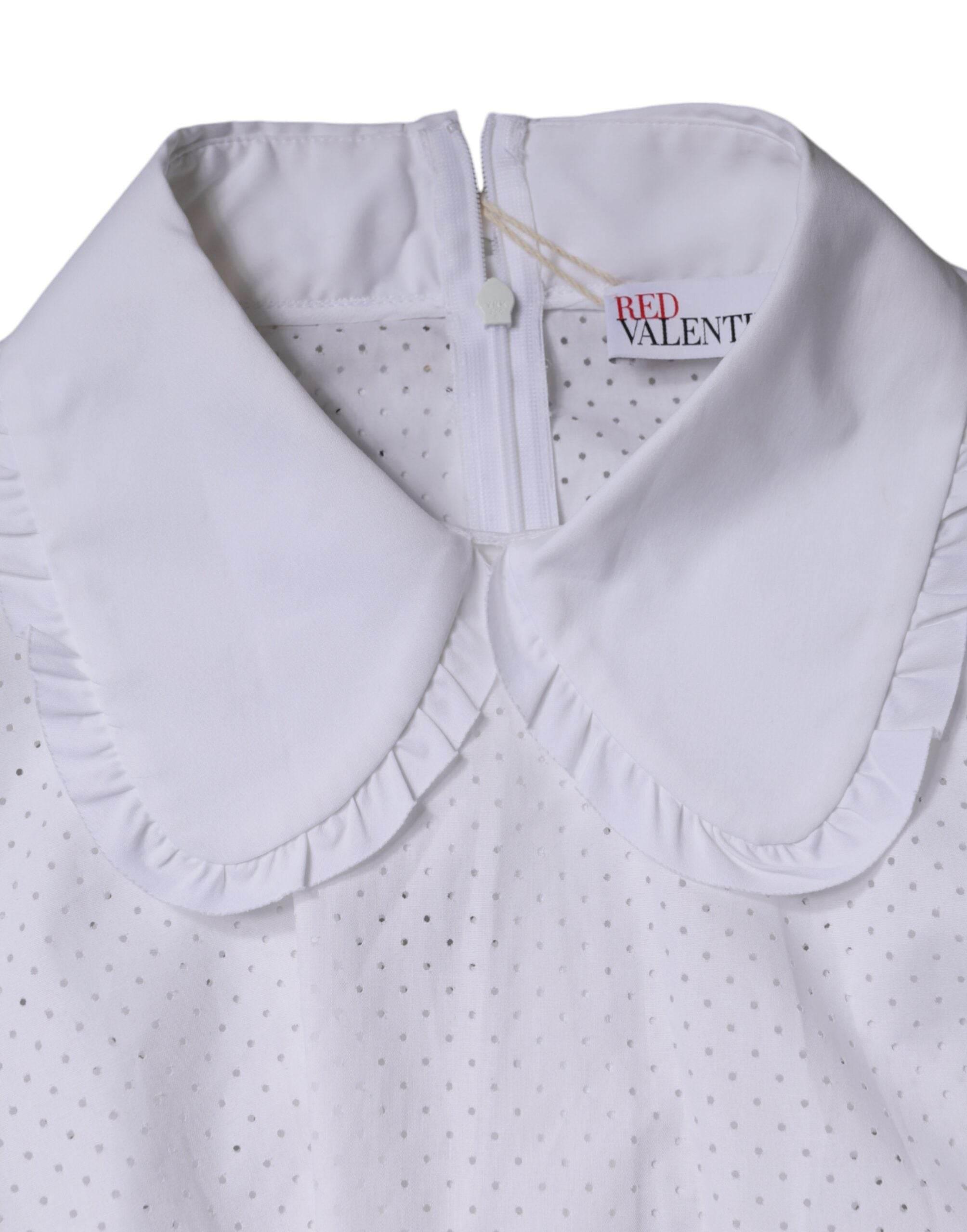 Valentino White Cotton Short Sleeves Collared Blouse Top - Hilstor