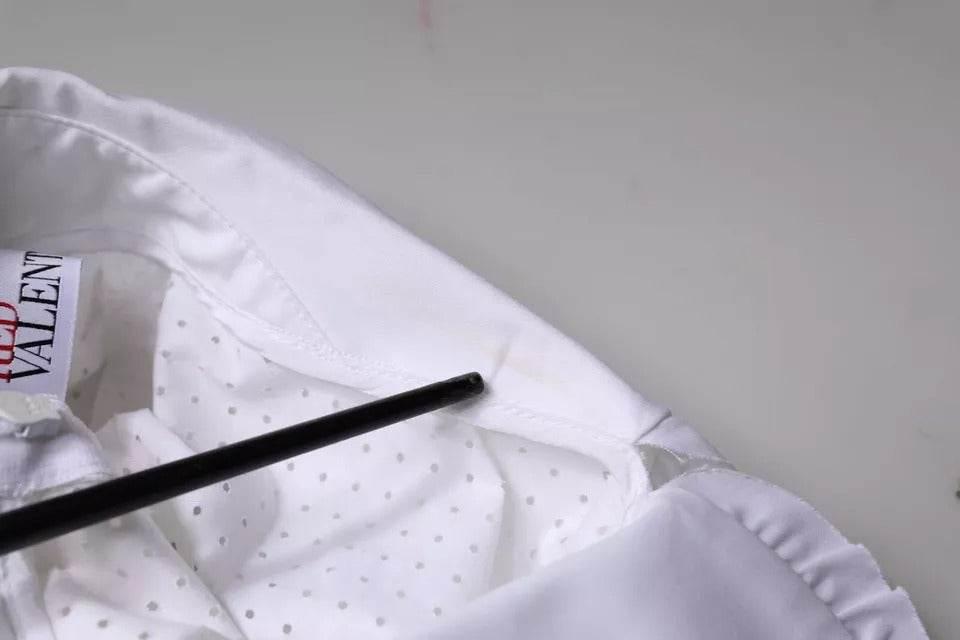 Valentino White Cotton Short Sleeves Collared Blouse Top - Hilstor