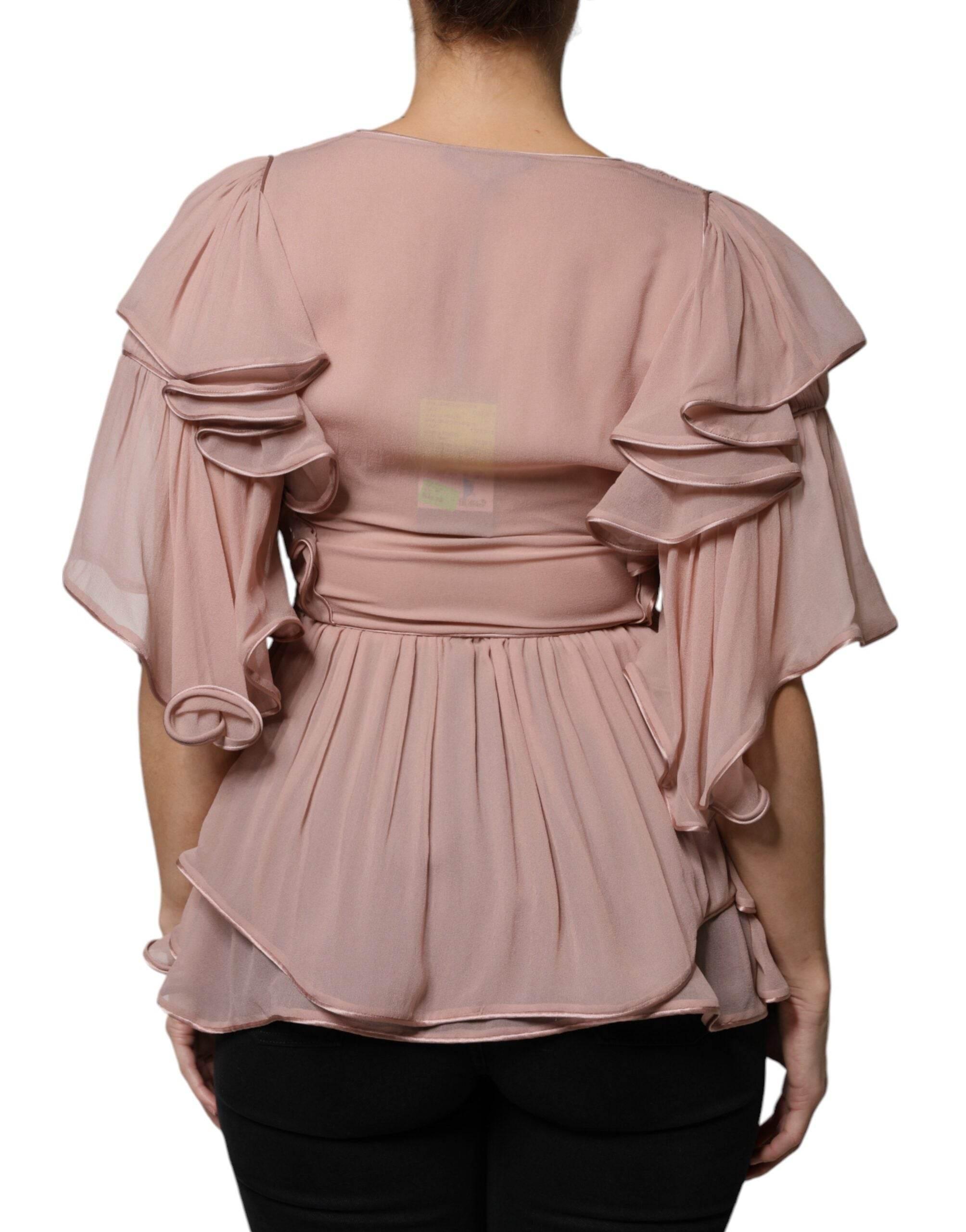 Alberta Ferretti Brown Silk Short Sleeves V-neck Pleated Top - Hilstor