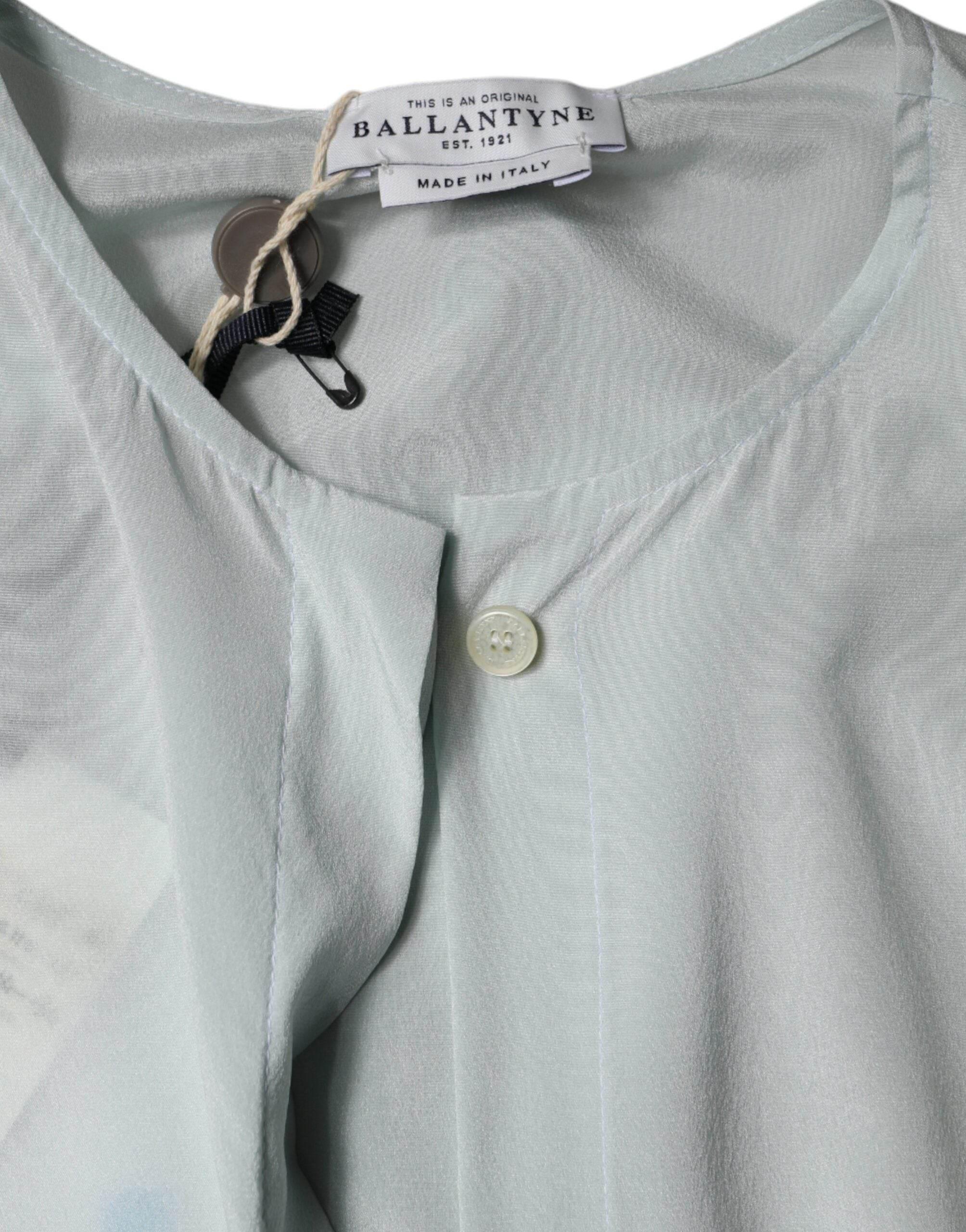 Ballantyne Light Blue Silk Ascot Collared Long Sleeves Top - Hilstor