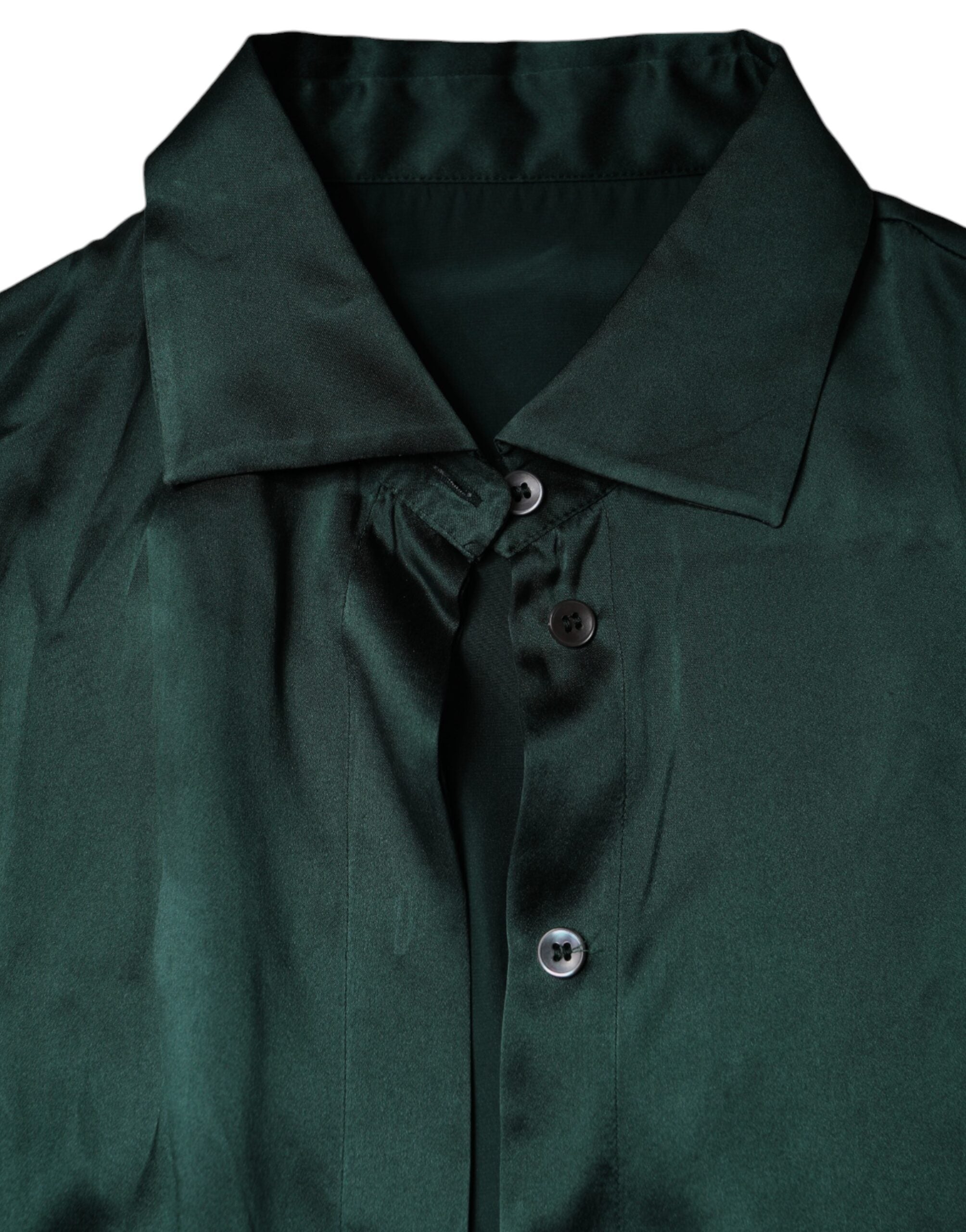 Dolce &amp; Gabbana Mørkegrøn Silke Bluse Top Med Knapper Og Lange Ærmer