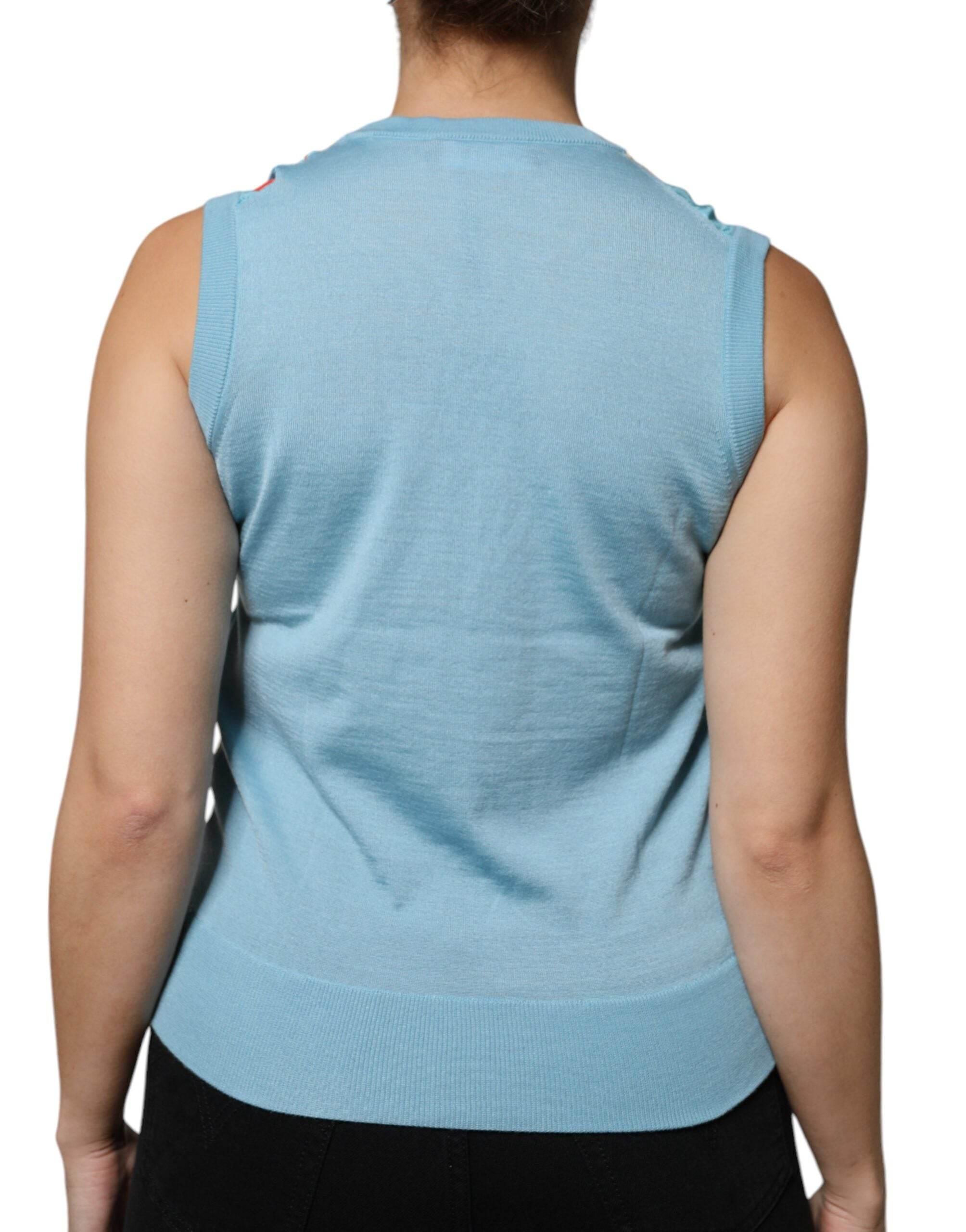 Dolce & Gabbana Blue Drawing Cashmere Sleeveless Tank Top - Hilstor