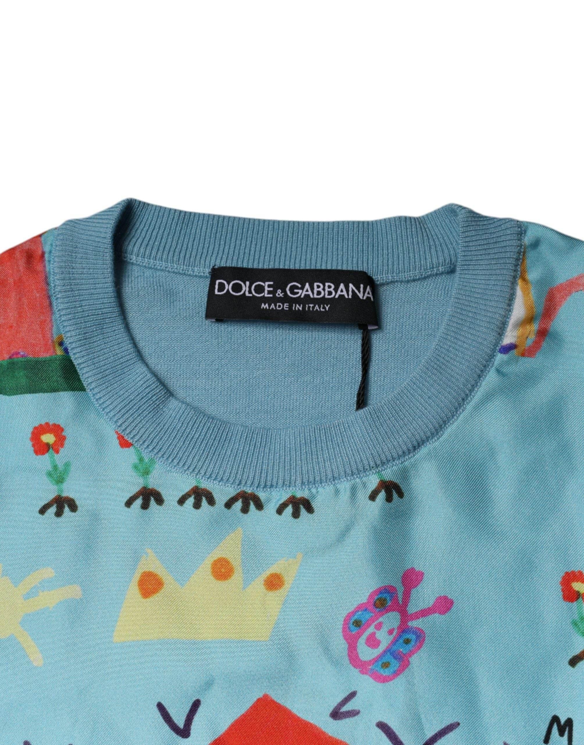 Dolce & Gabbana Blue Drawing Cashmere Sleeveless Tank Top - Hilstor