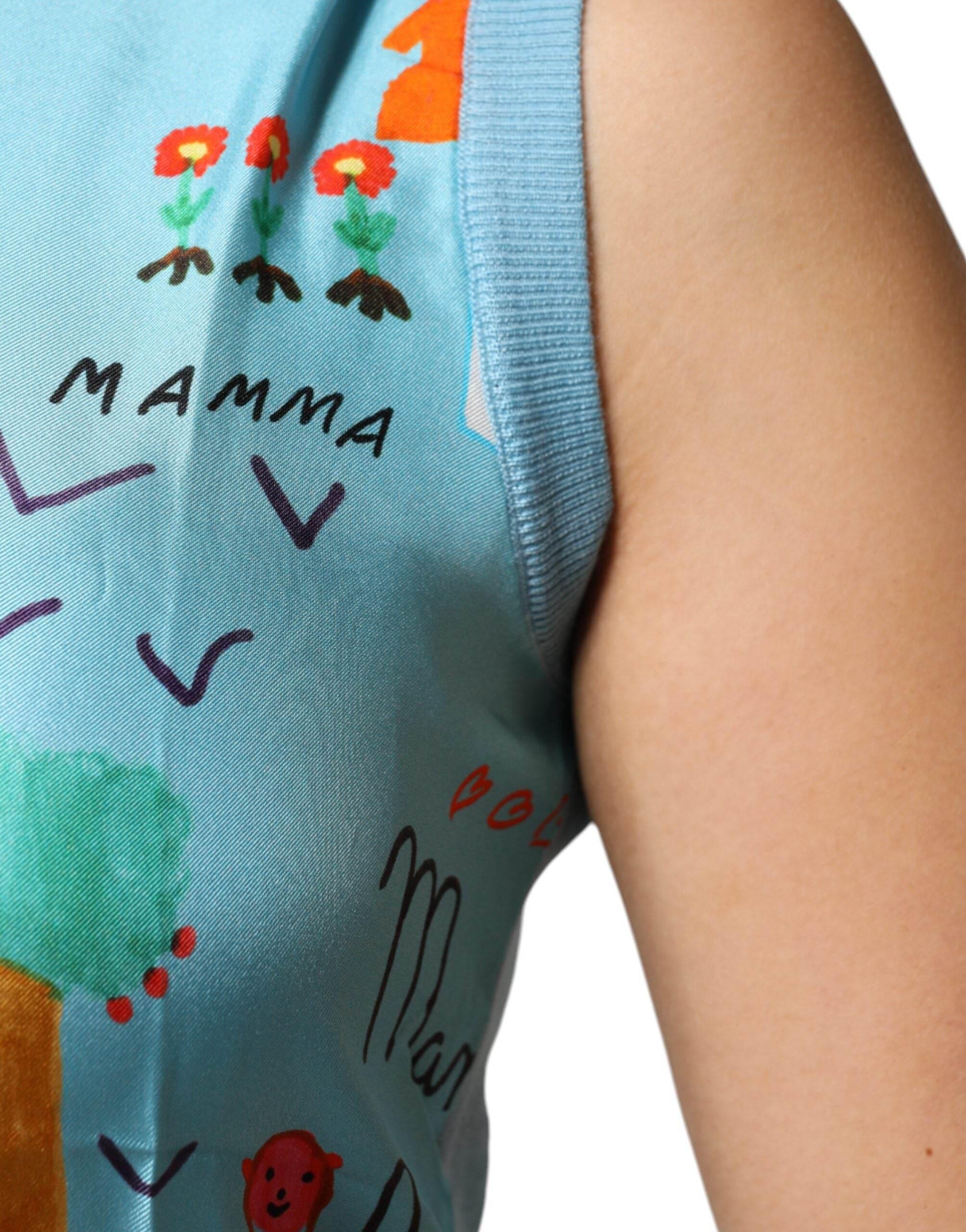 Dolce & Gabbana Blue Drawing Cashmere Sleeveless Tank Top - Hilstor