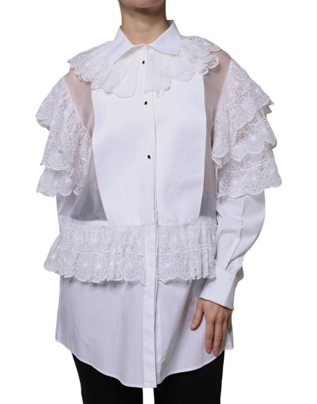 Dolce & Gabbana White Cotton Poplin Shirt Dress Blouse Top - Hilstor