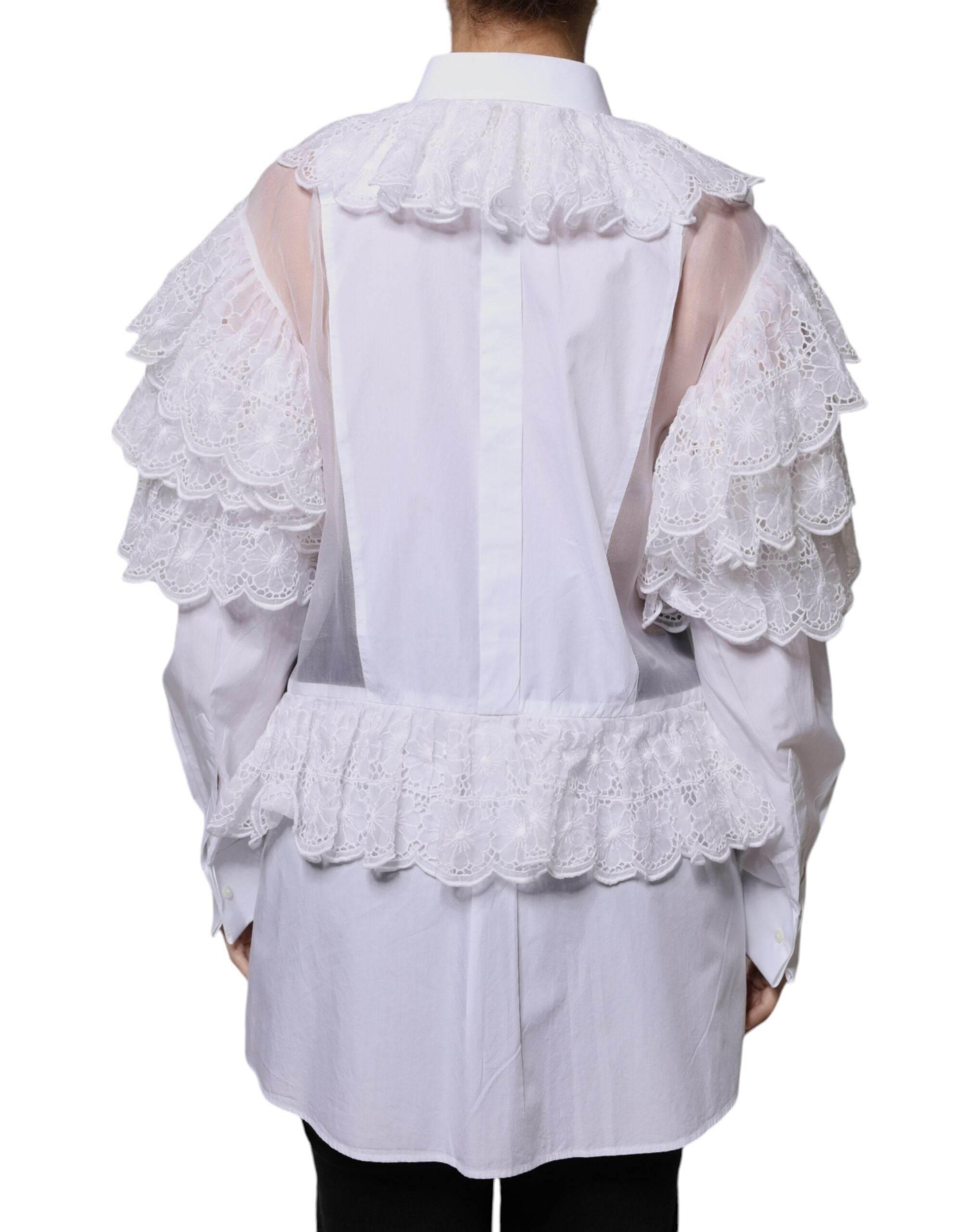 Dolce & Gabbana White Cotton Poplin Shirt Dress Blouse Top - Hilstor