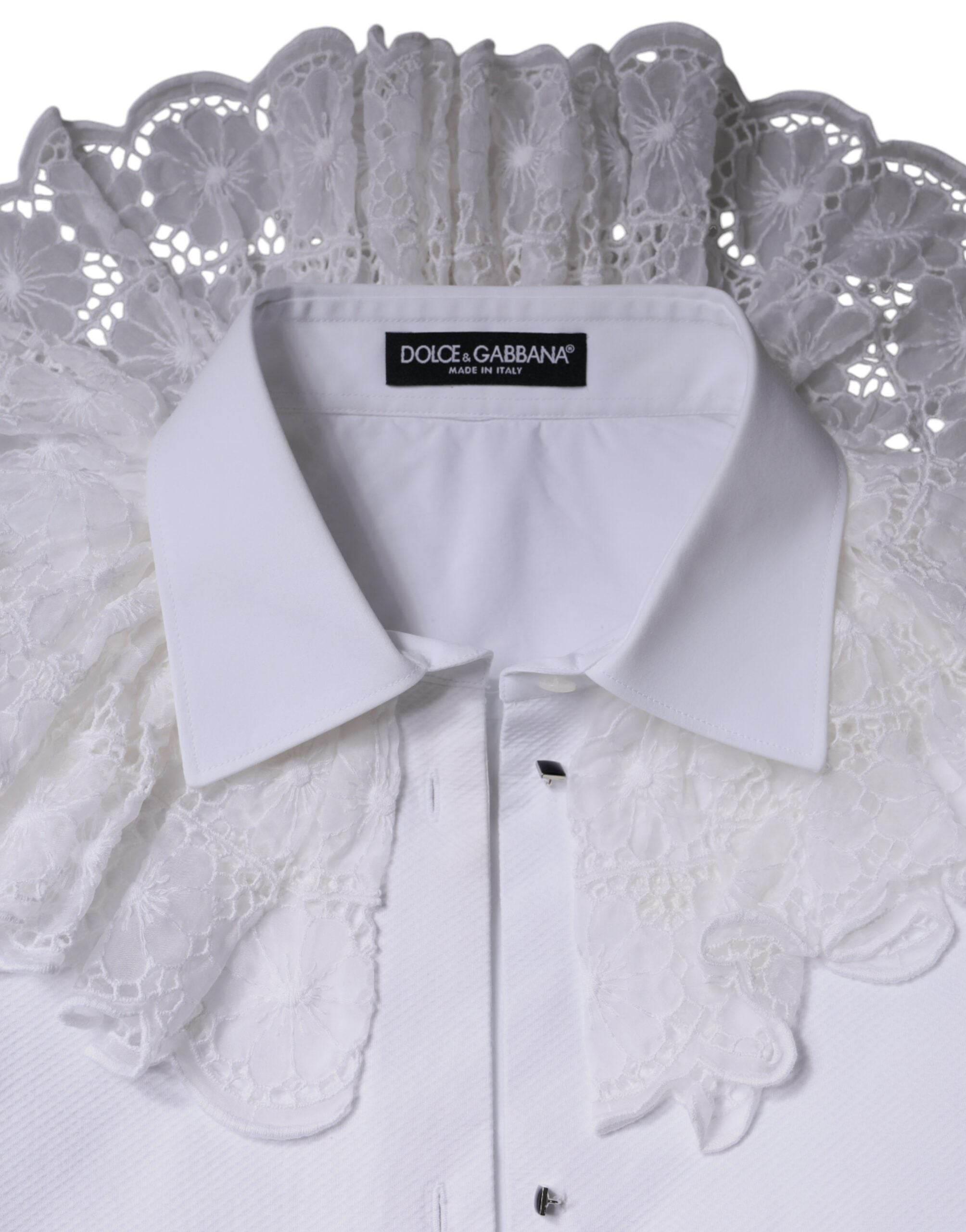 Dolce & Gabbana White Cotton Poplin Shirt Dress Blouse Top - Hilstor