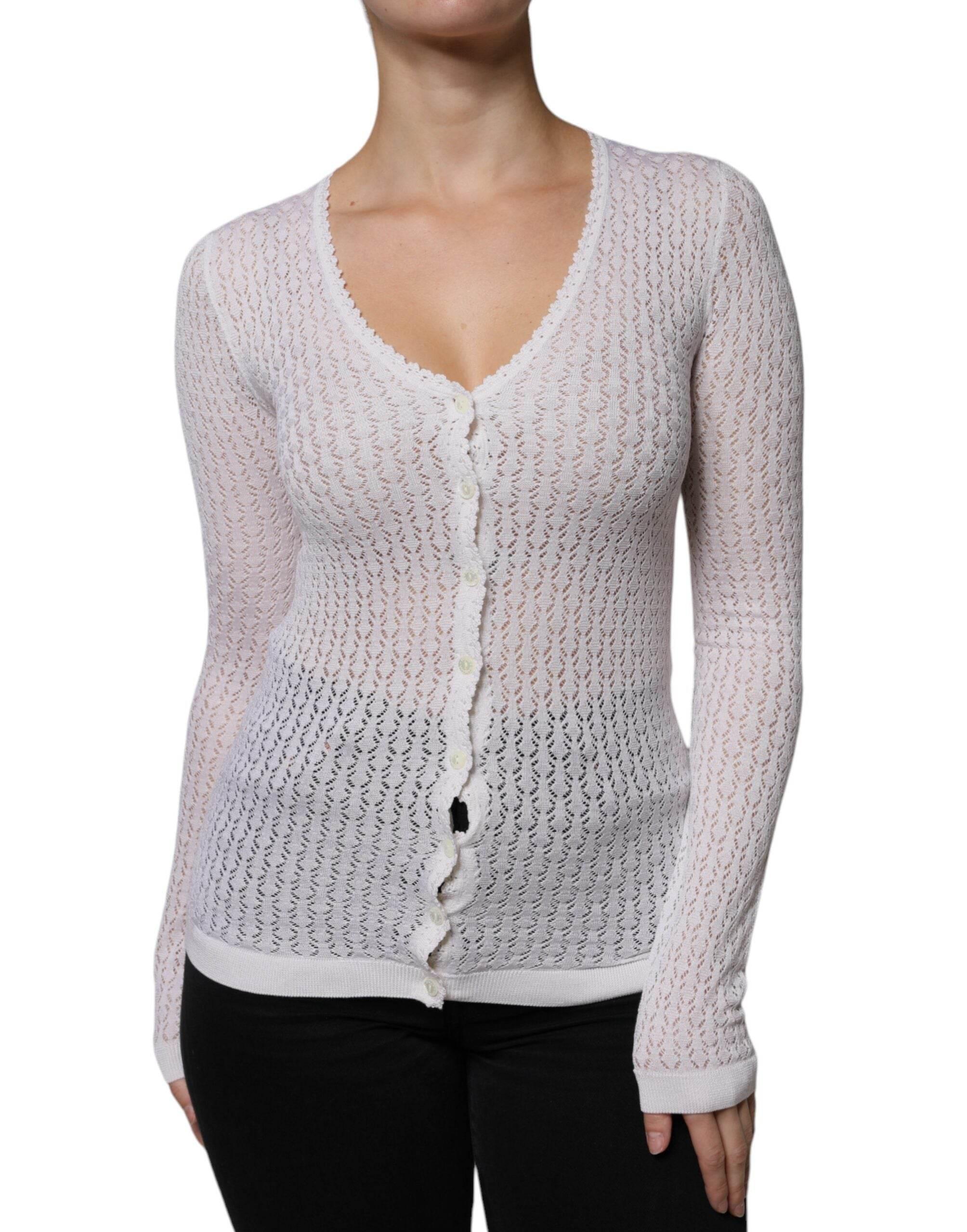 Dolce & Gabbana White Silk Button Down Cardigan Sweater - Hilstor