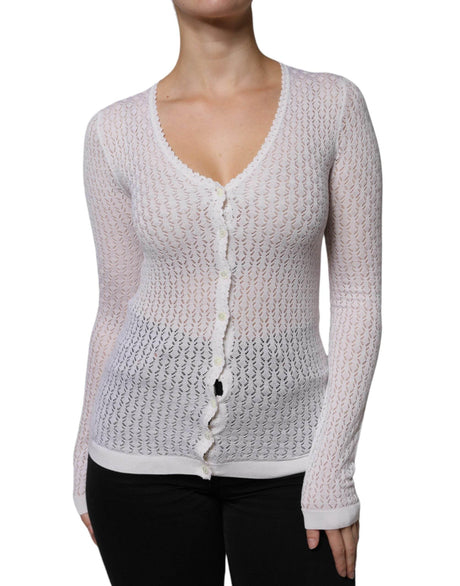 Dolce & Gabbana White Silk Button Down Cardigan Sweater - Hilstor