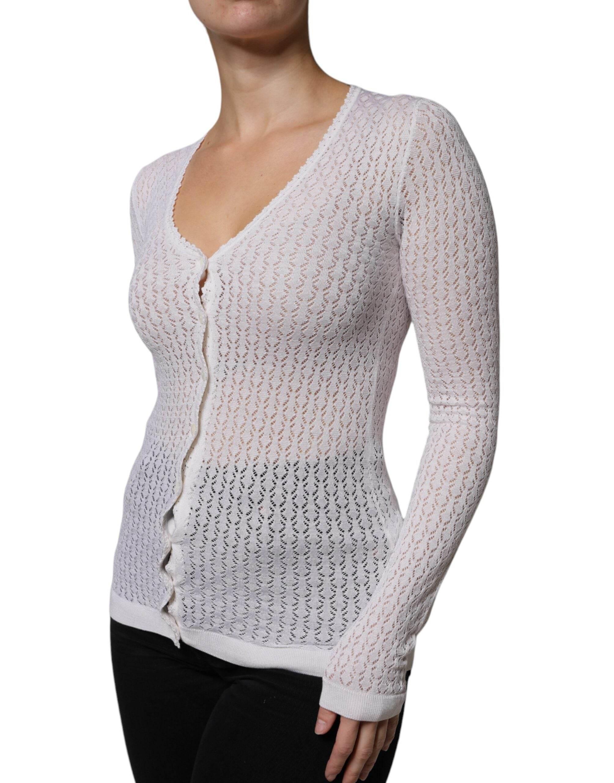Dolce & Gabbana White Silk Button Down Cardigan Sweater - Hilstor