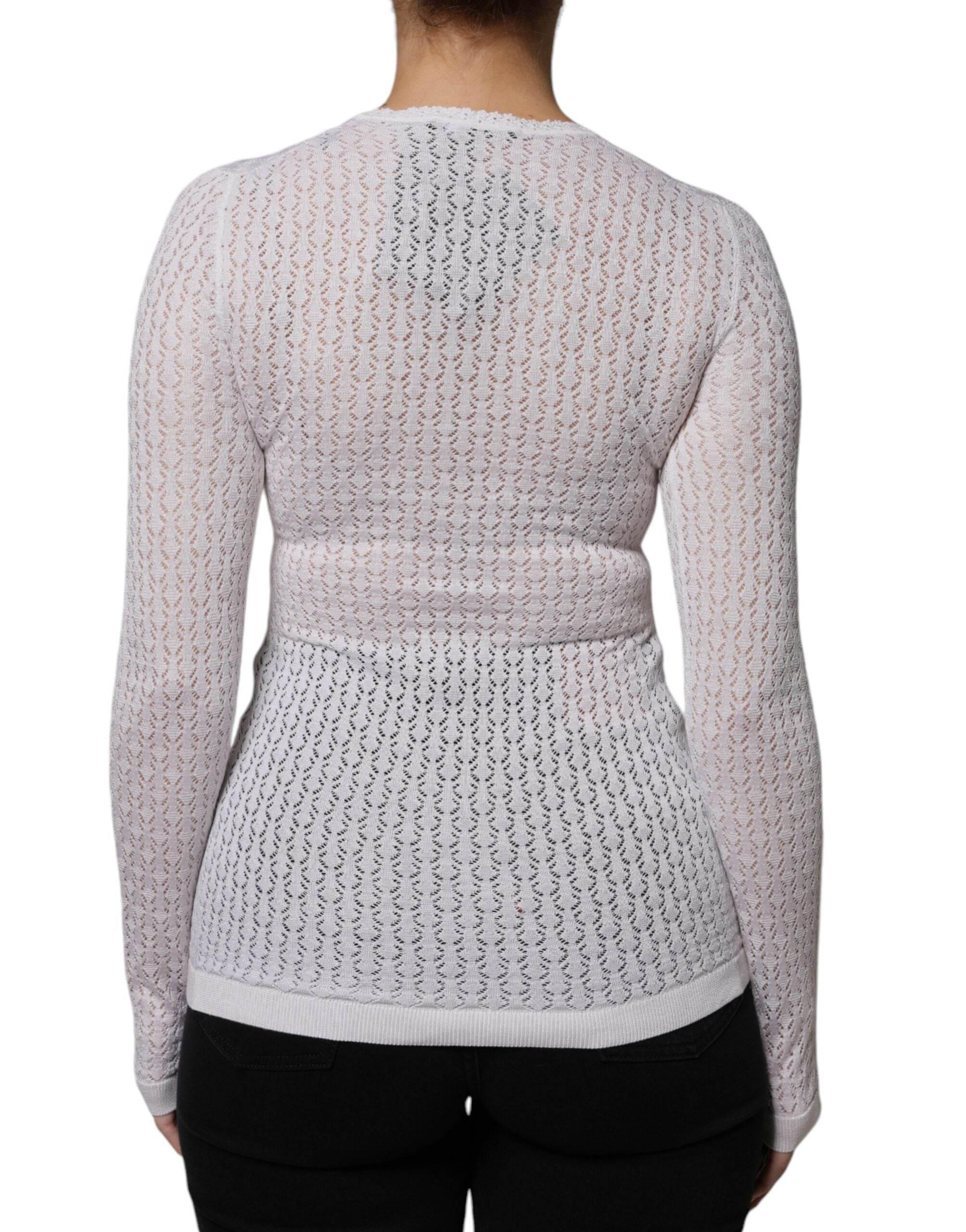 Dolce & Gabbana White Silk Button Down Cardigan Sweater - Hilstor