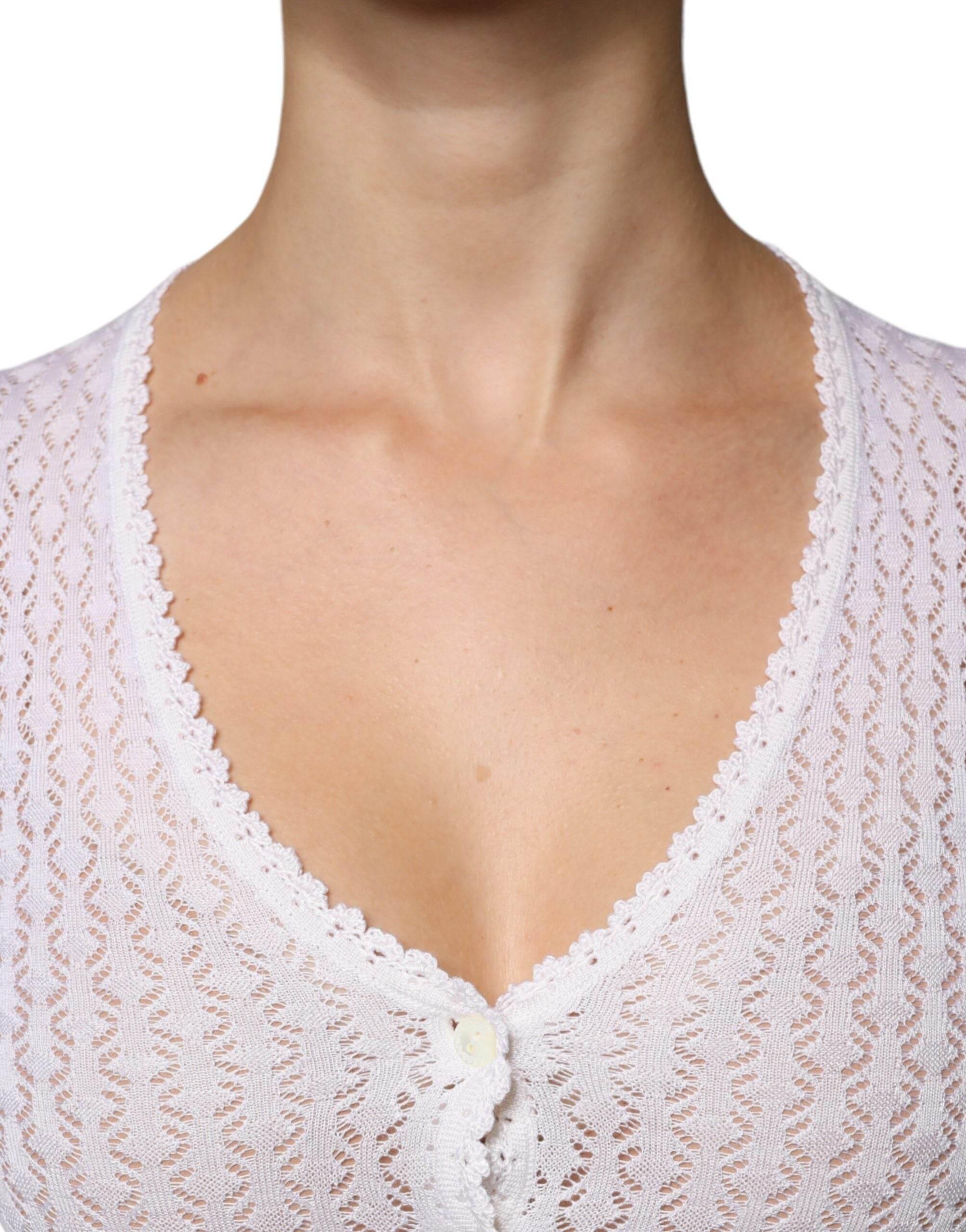 Dolce & Gabbana White Silk Button Down Cardigan Sweater - Hilstor